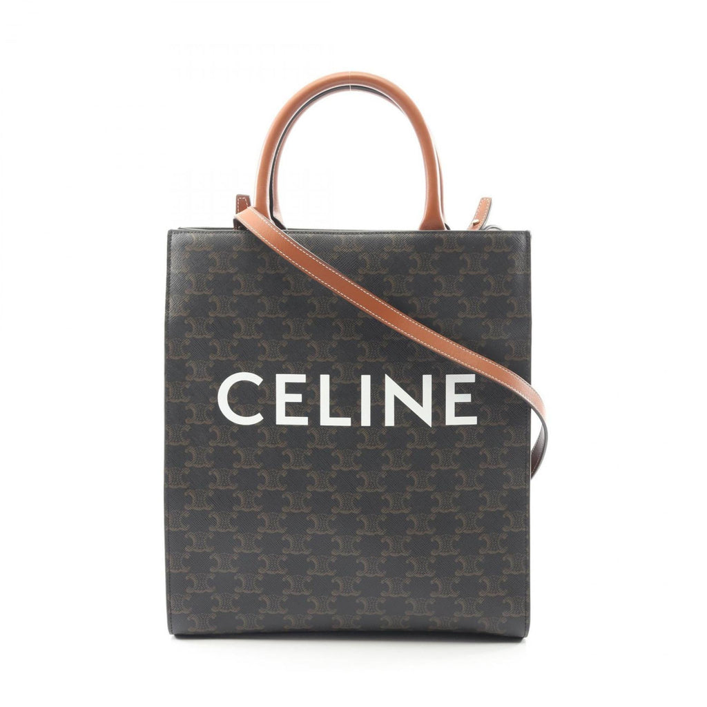 Celine Small Vertical Cabas Triomphe Tote Bag, Coated Canvas and Leather, Women's, Black Brown, 191542