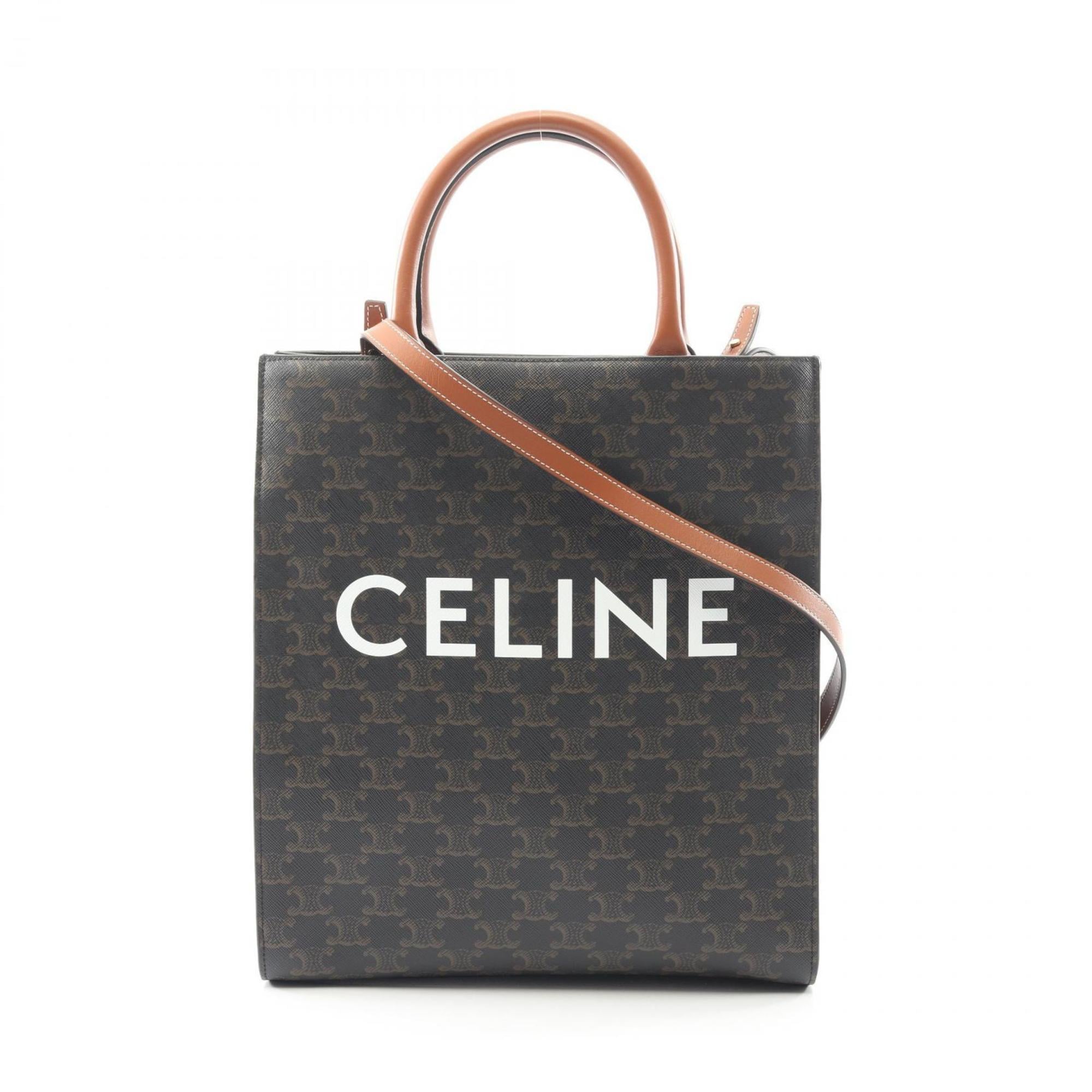 Celine Small Vertical Cabas Triomphe Tote Bag, Coated Canvas and Leather, Women's, Black Brown, 191542