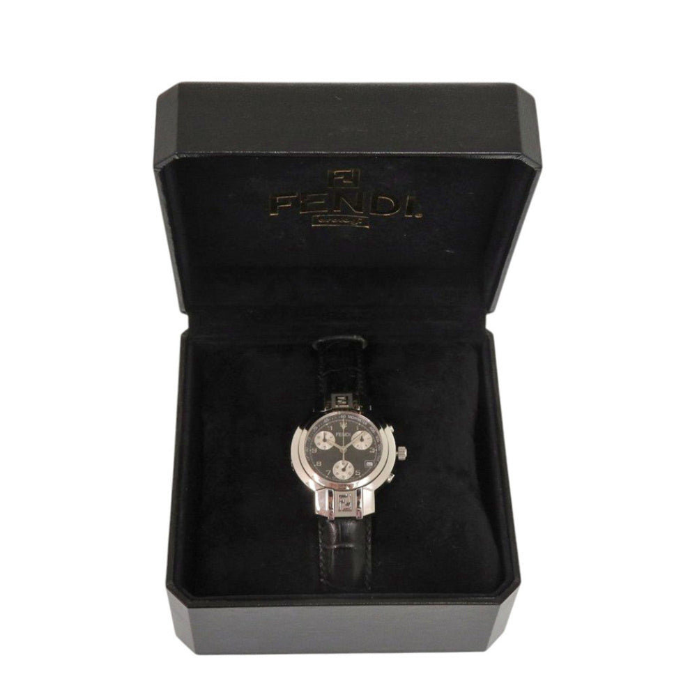 Fendi 4500L Horology Chronograph Stainless Steel Leather Black Quartz Watch with Dial 1735 FENDI — Good