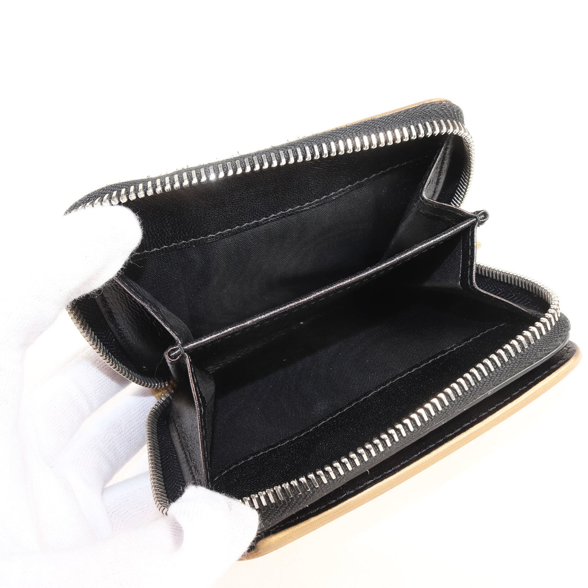 BALENCIAGA Metallic Print Wallet, Round Bifold Enamel Gold, Women's