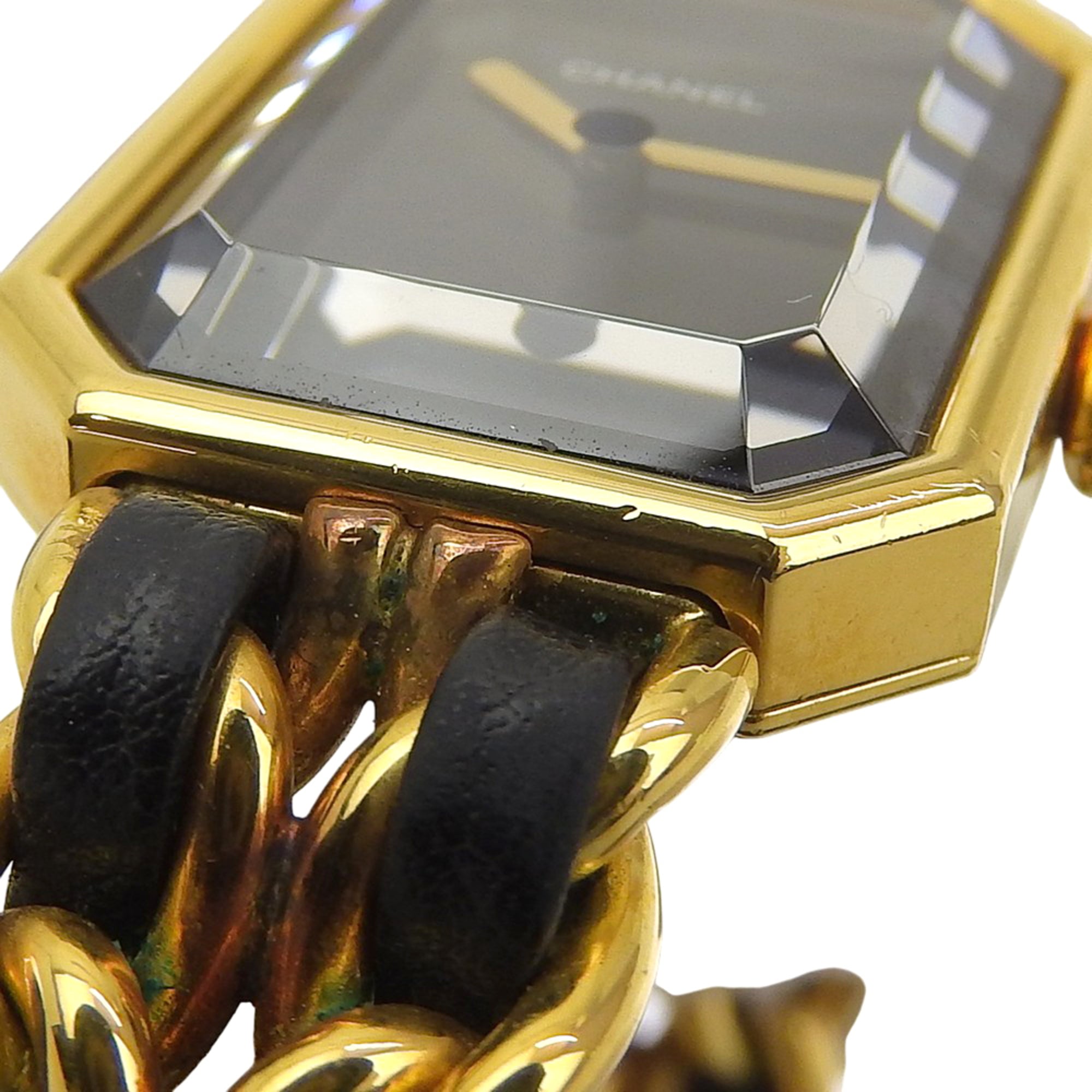 Chanel Premiere S Watch H0001 Gold Plated x Leather Black Quartz Analog Dial Ladies — Good
