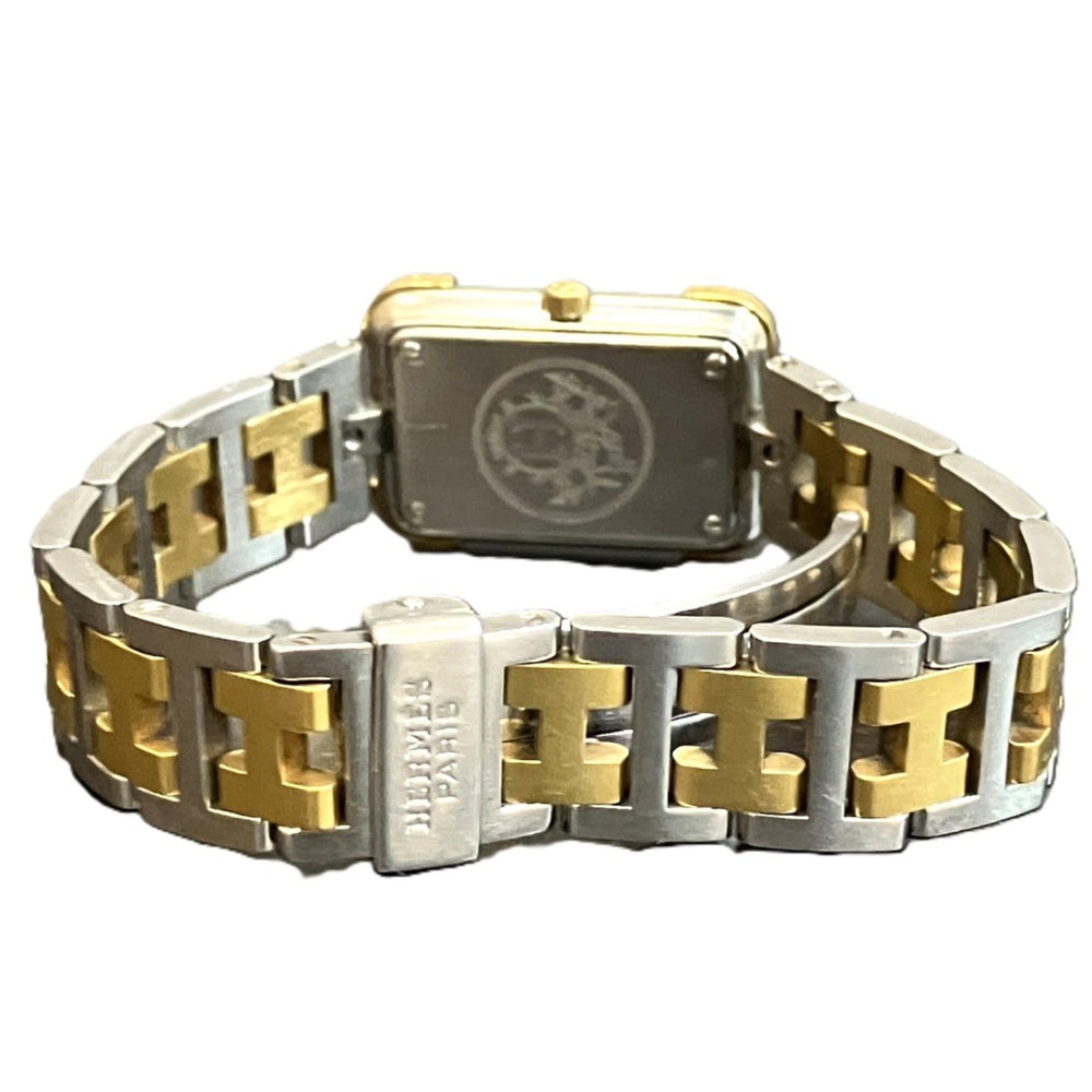 Hermes Croisière watch, total weight 37.7g, stainless steel, quartz movement, gold dial, CR1.240 battery — Good