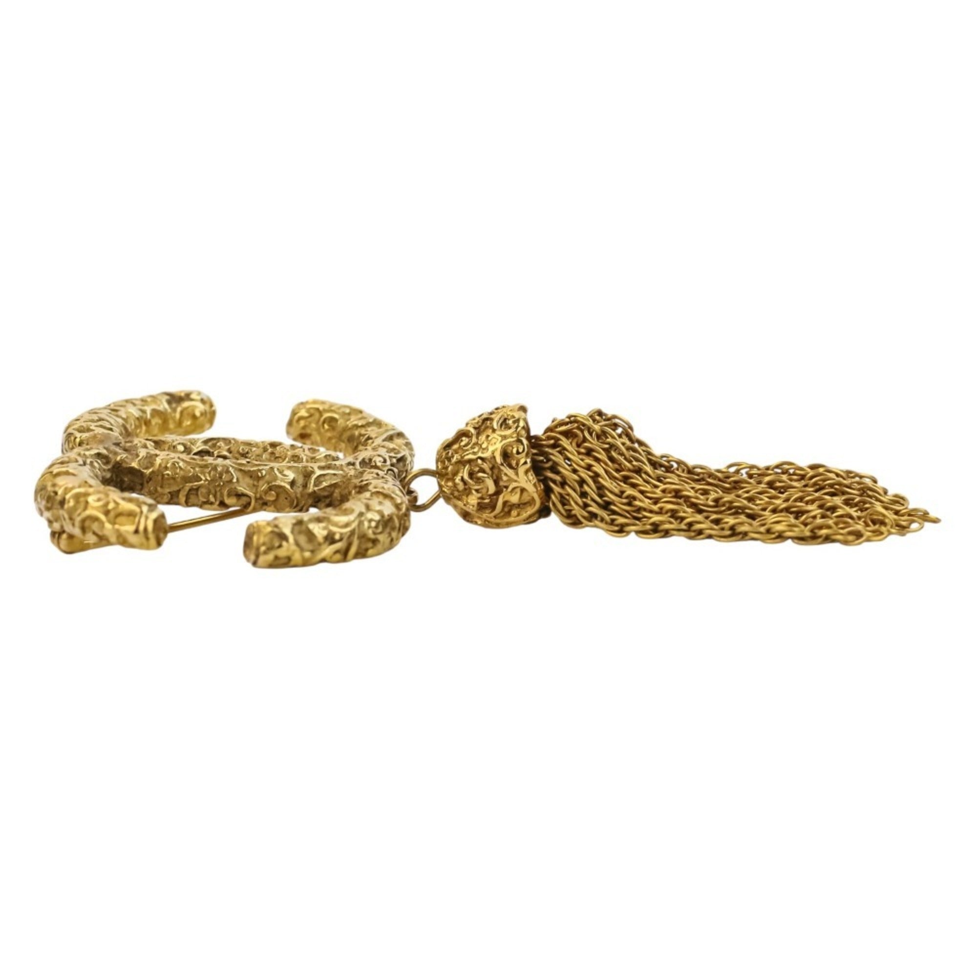 93A CHANEL Vintage Coco Mark Tassel Brooch, Gold, Women's — Like New