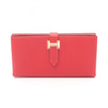 Hermes Hermès Bearn Soufflet Bi-fold Long Wallet in Calfskin Leather (Cowhide) with Epsom Leather, Red, for Women