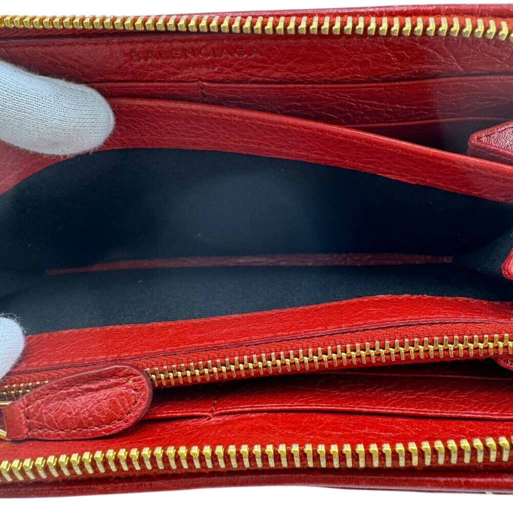 BALENCIAGA 466544 Round Long Wallet, Red, Women's