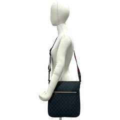 GUCCI Sherry Line GG Supreme Logo Pattern Leather Shoulder Bag Tote Black Navy Red 39987 — Like New