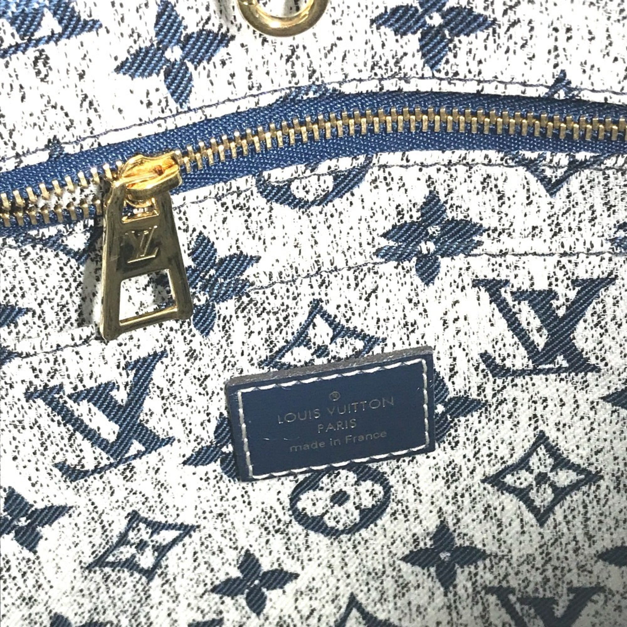 LOUIS VUITTON M59608 Monogram Denim Jacquard On the Go MM Bag Tote Shoulder Canvas Leather Women's Marine Blue D-240804-17 — Like New