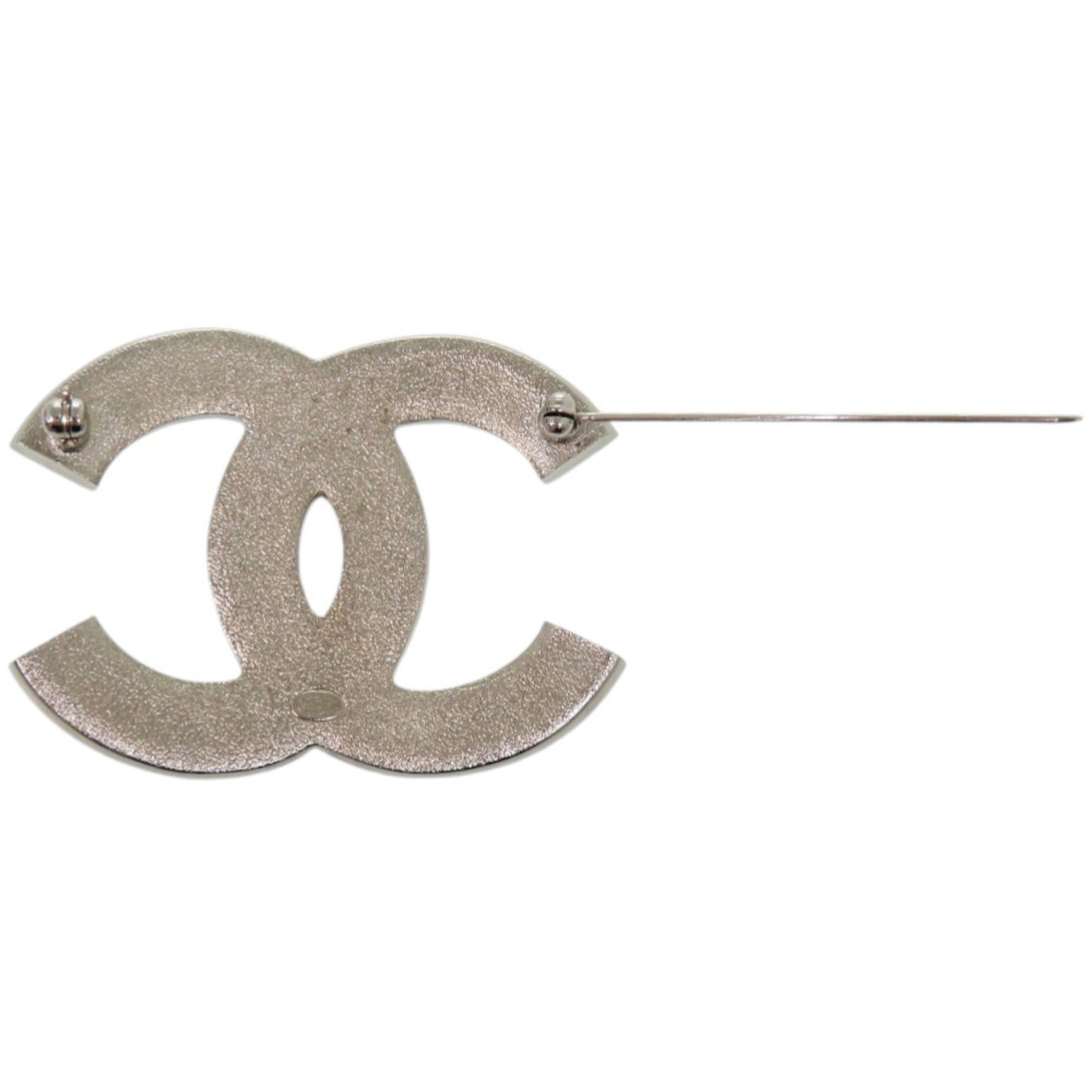 Chanel Coco Mark Rhinestone Metal Silver and Blue Brooch 1673CHANEL