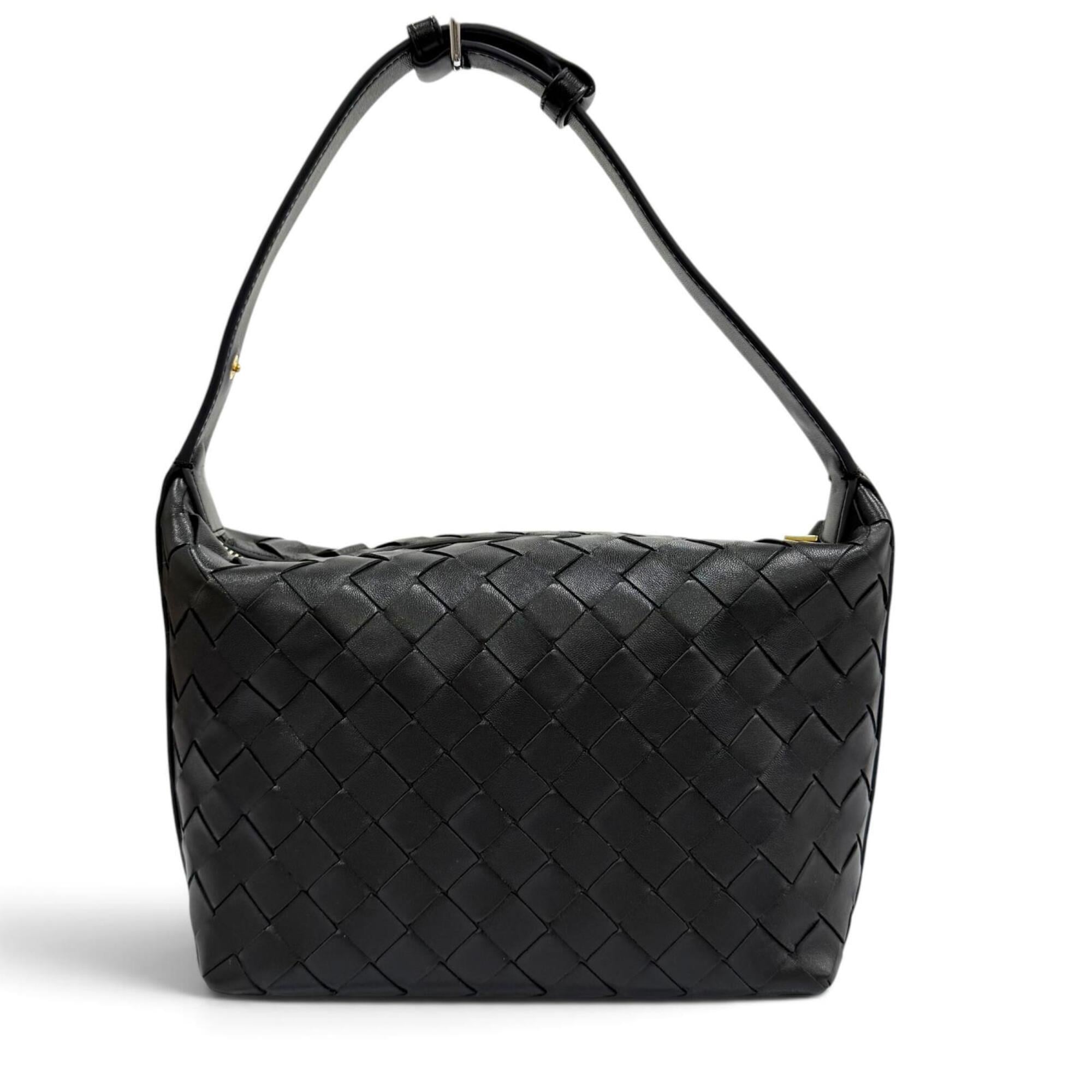 BOTTEGA VENETA 754443 Wallace Intrecciato Leather Handbag, Dark Gray, Made in Italy, Women's, with Dust Bag — Like New