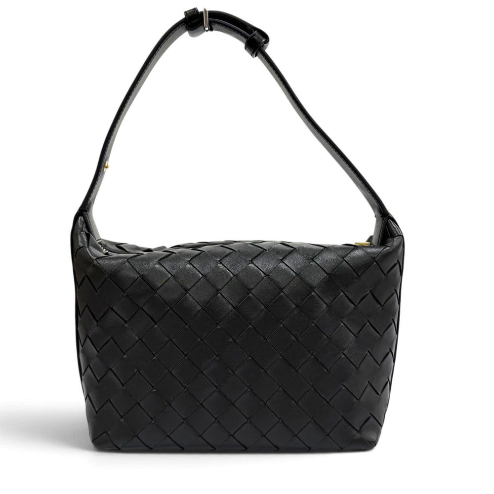 BOTTEGA VENETA 754443 Wallace Intrecciato Leather Handbag, Dark Gray, Made in Italy, Women's, with Dust Bag — Like New