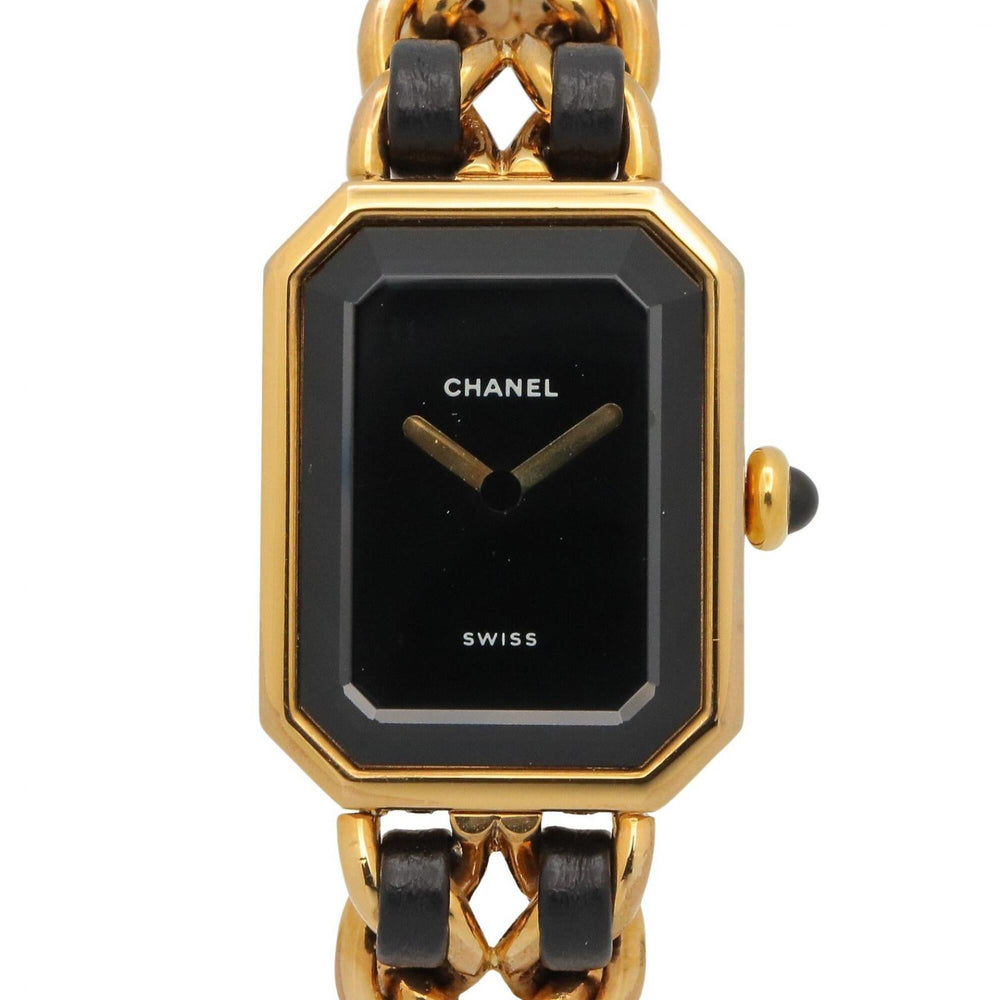 Chanel CHANEL Première S Watch, Gold Plated (GP), Leather Strap, Women's, Black, H0001 — Very Good