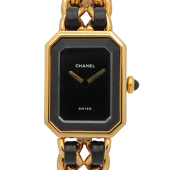 Chanel CHANEL Première S Watch, Gold Plated (GP), Leather Strap, Women's, Black, H0001 — Very Good