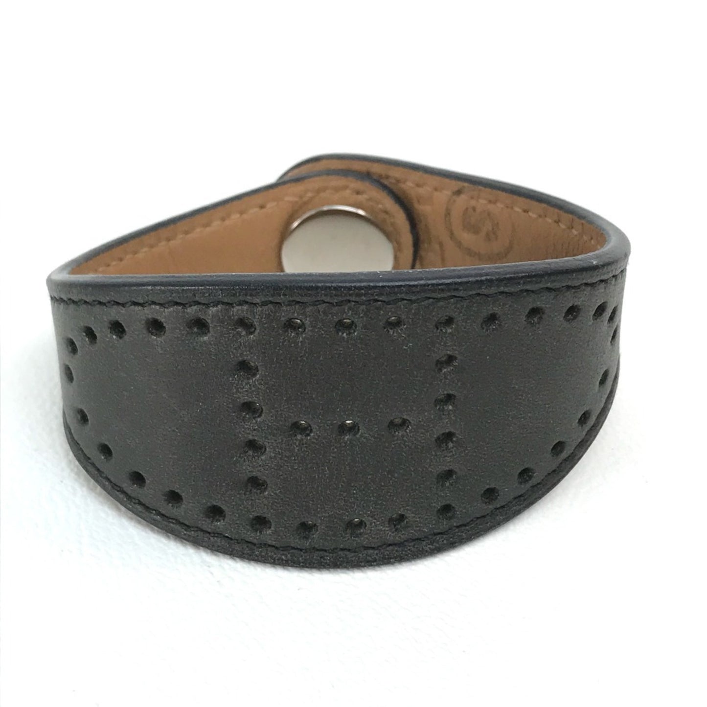 HERMES Evelyn Punched Leather Bracelet, Unisex, Black/Brown