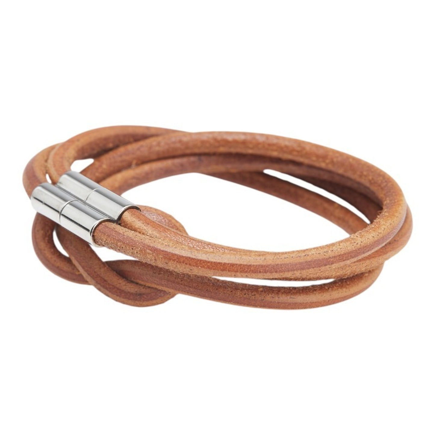Hermes Hermès Herculide Double Bracelet Choker in Brown and Silver Leather Metal for Women