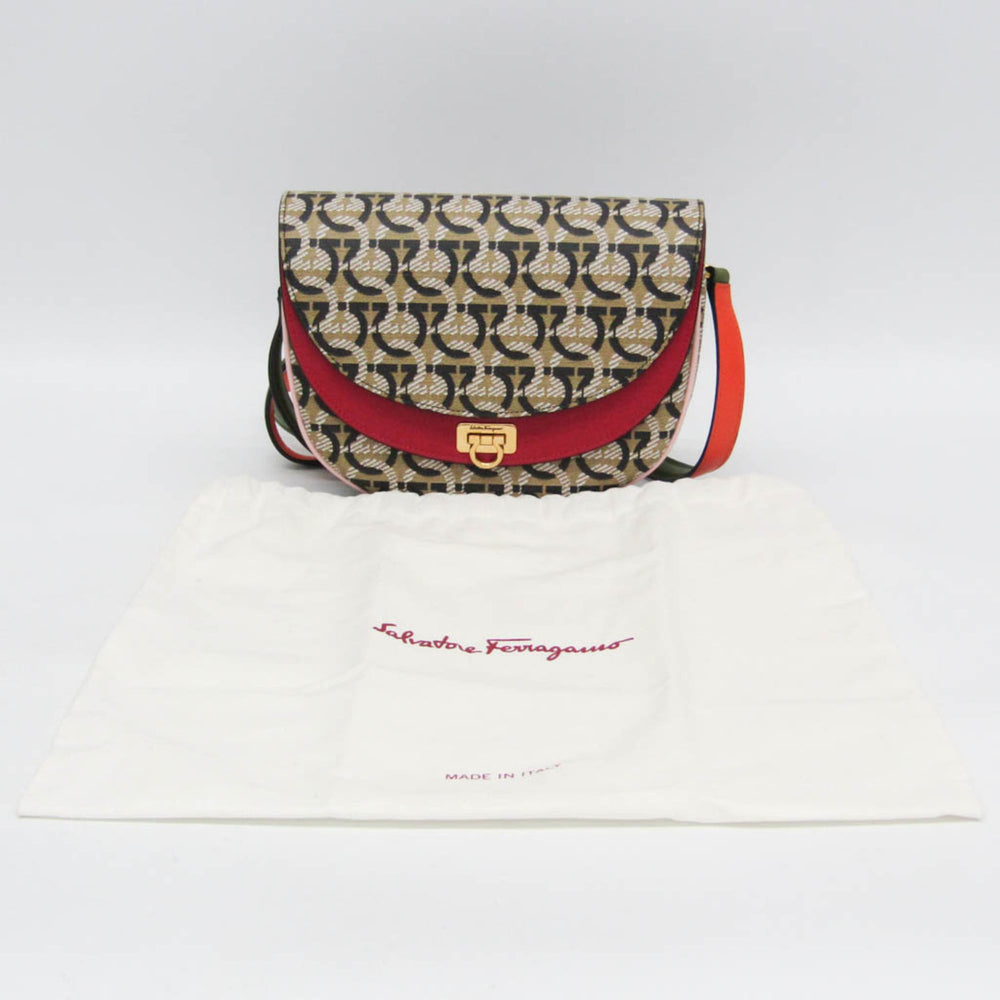 Salvatore Ferragamo Gancini AU-21 H986 Women's Leather,PVC Shoulder Bag Beige — Like New