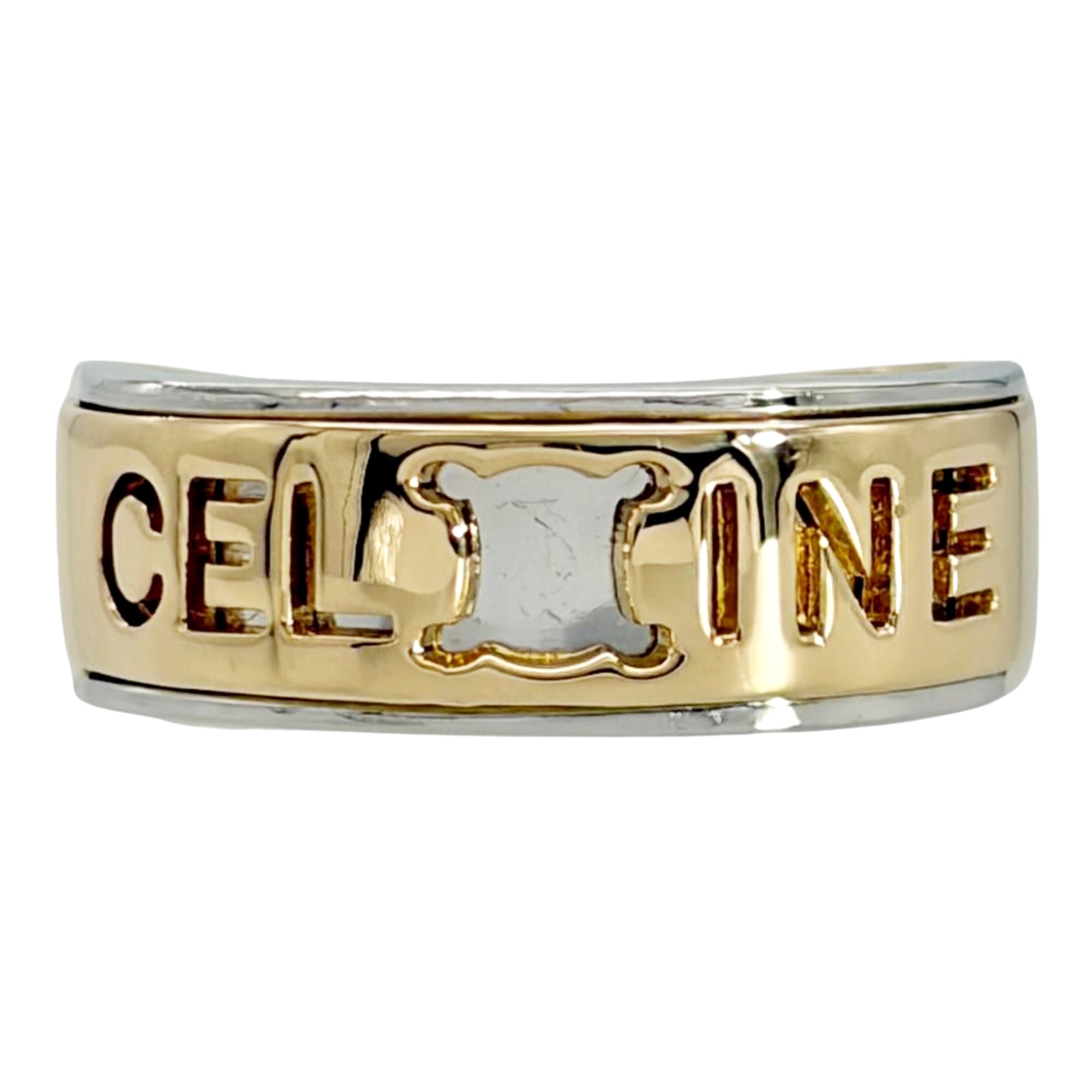 Celine Macadam Logo Bicolor Ring, Approx. 18K Yellow Gold (5.9g), Platinum 900 Combination, Women's Ring — Like New