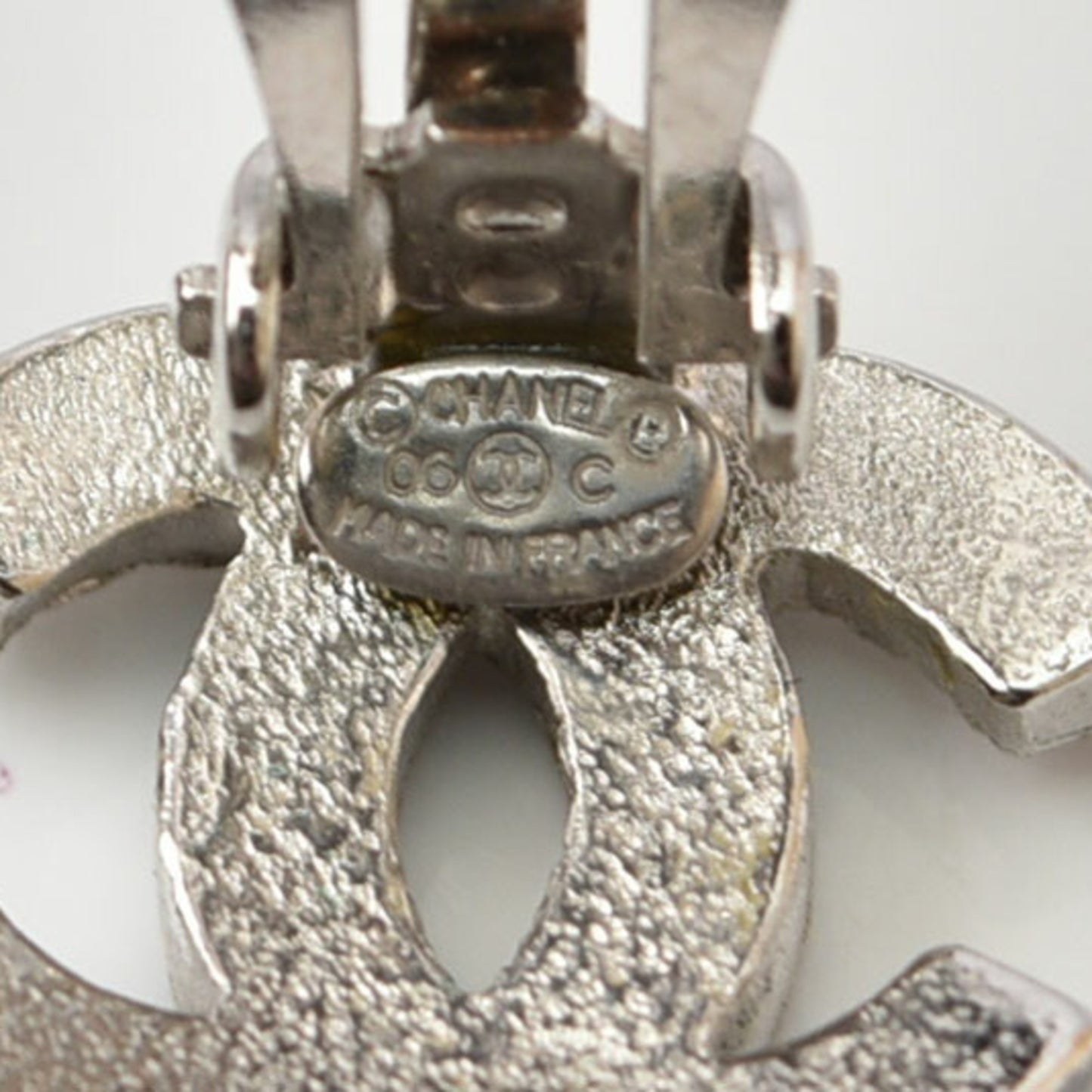 CHANEL Earrings Coco CC Color Stone Silver White 06