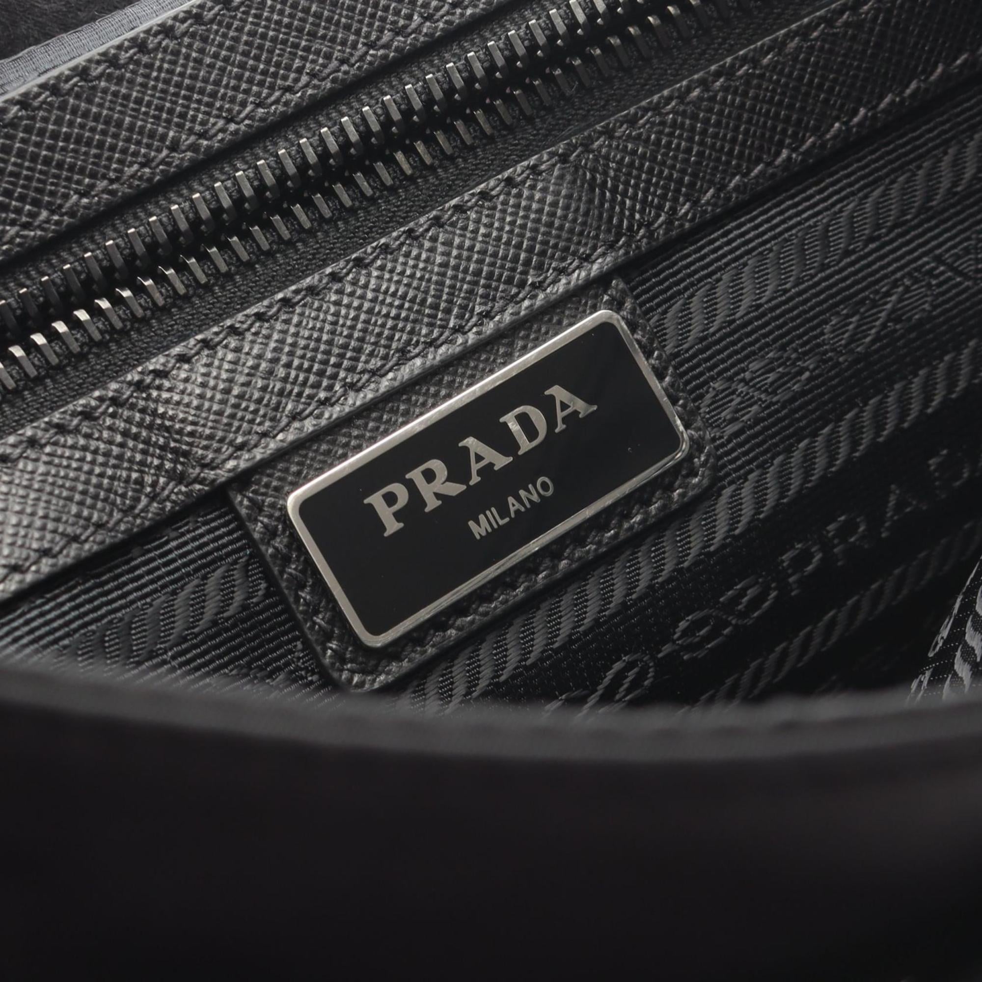 Prada TESSUTO SAFFI Shoulder Bag in Nylon and Saffiano Leather, Black