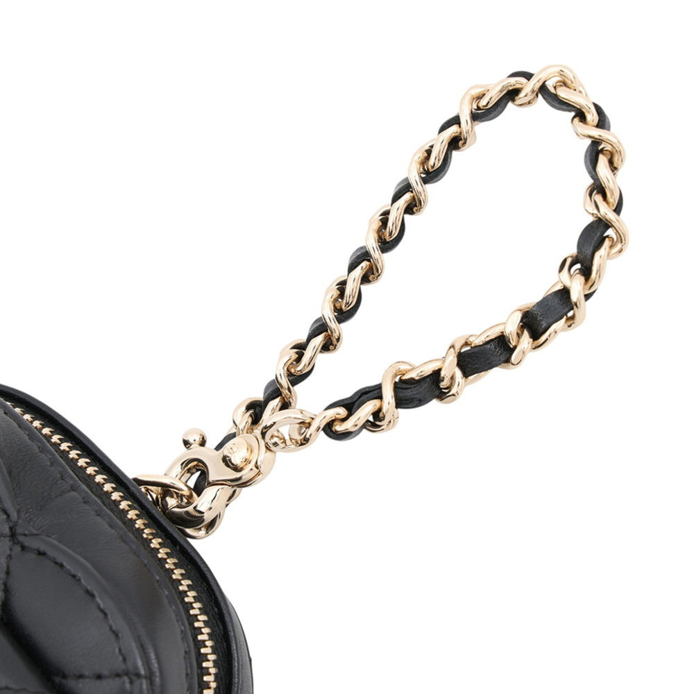 Chanel accessory bag charm, Matelassé heart mini lambskin AP4838, black. handbag pouch — Like New