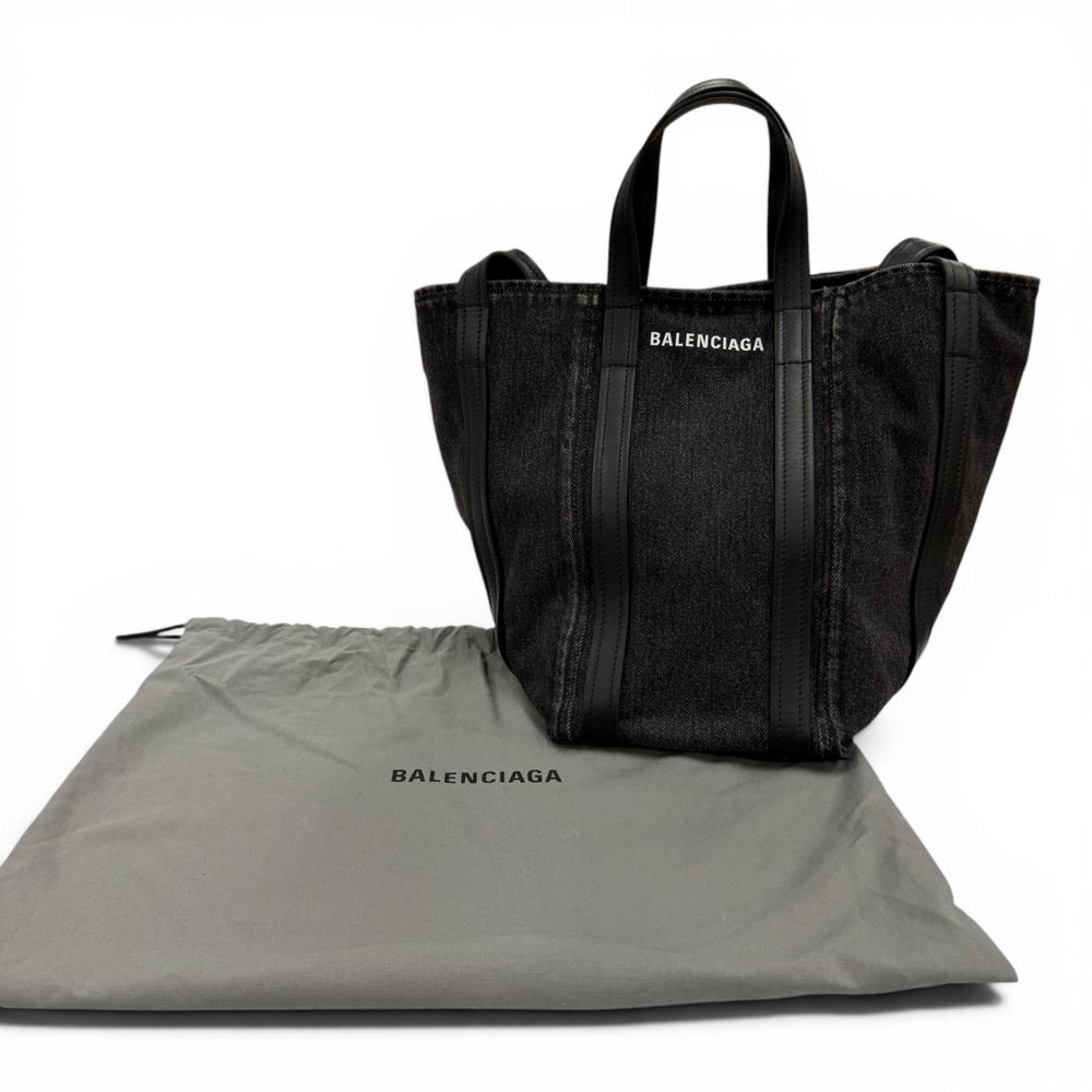BALENCIAGA 672791 Everyday North-South Small Denim Leather 2-Way Shoulder Bag/Handbag, Black, Women's, with Dust Bag — Like New