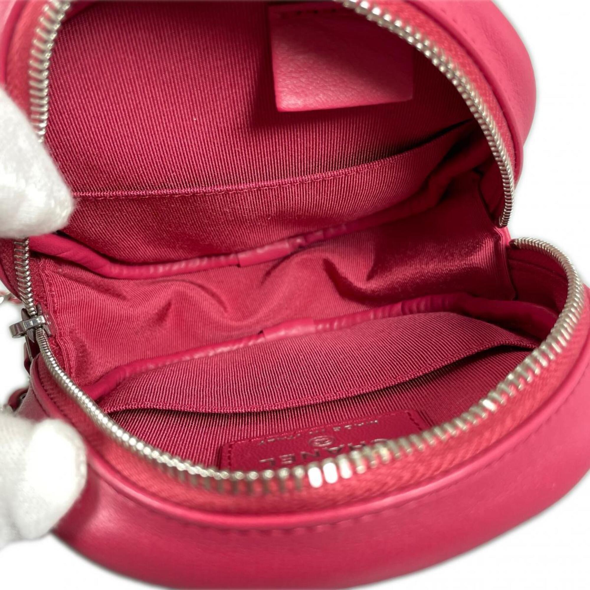 Chanel CHANEL Shoulder Bag, Round Chain, Coco Mark, Matelassé Mini, Lambskin, A70657 Pink — Like New