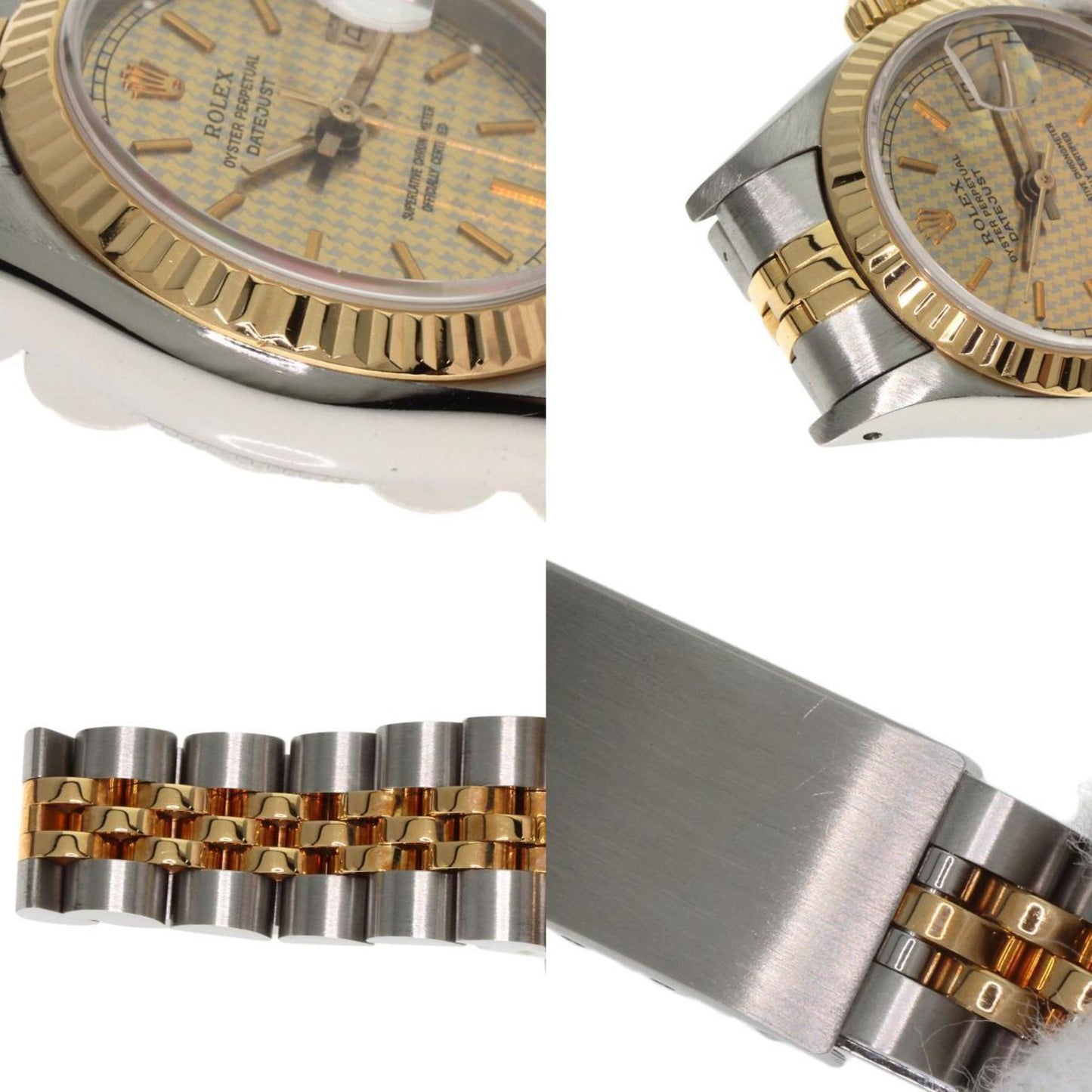 Rolex 69173 Datejust Houndstooth Watch Stainless Steel SSx18KYG Ladies ROLEX