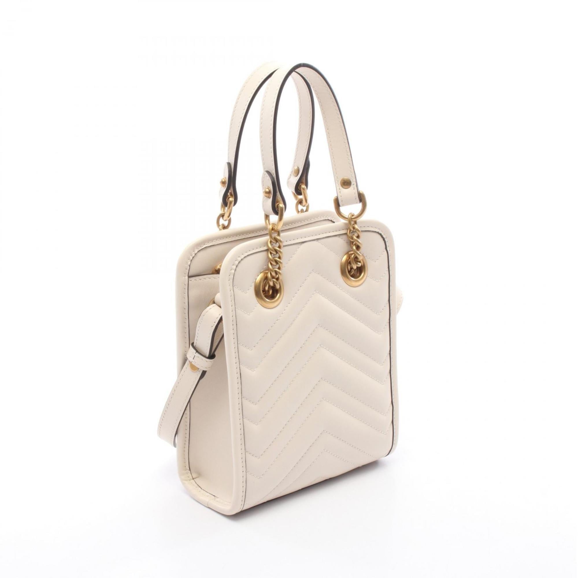 Gucci GG Marmont Handbag, Leather, Women's, White, 696123