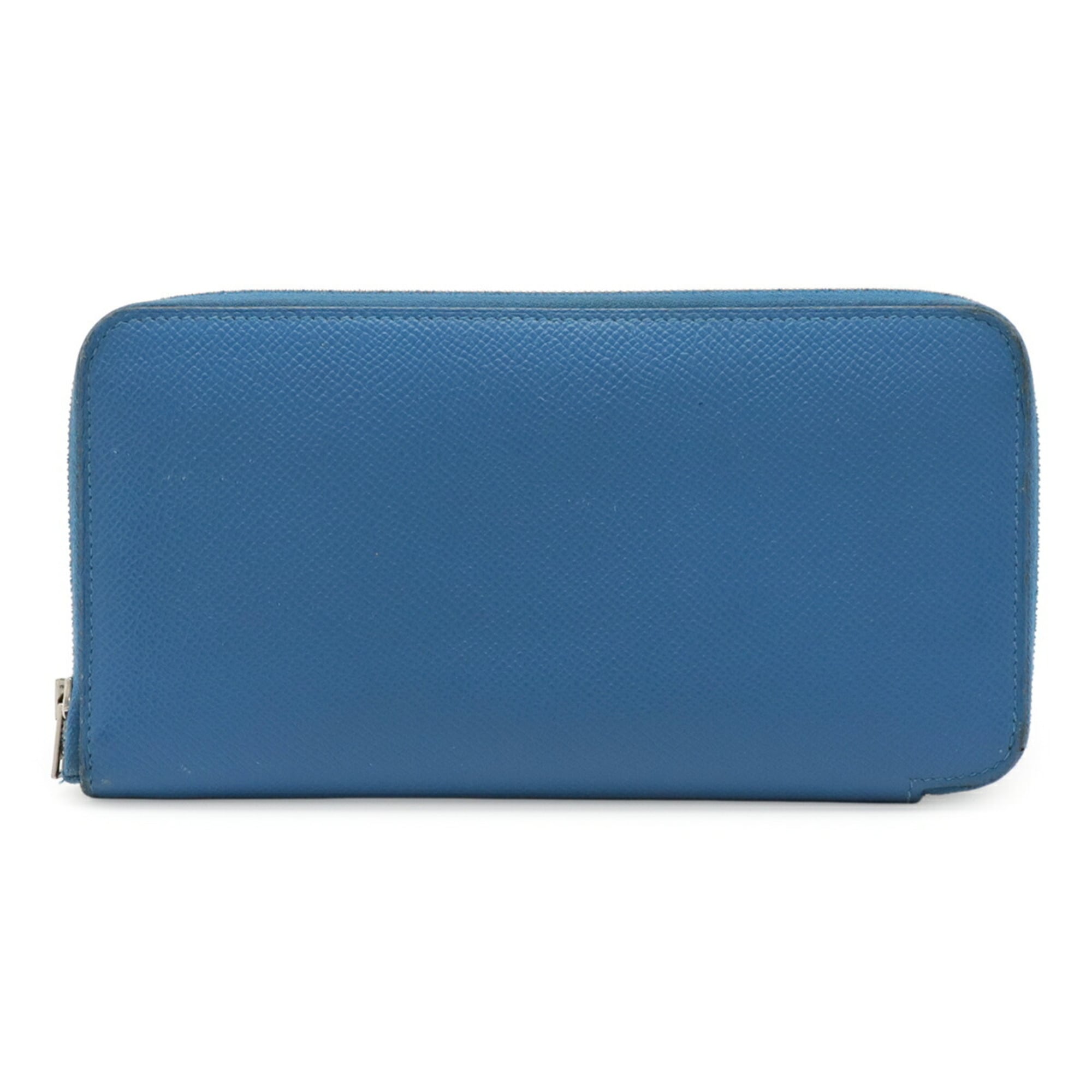 HERMES Azap Long Silkin Round Wallet in Epsom Leather with Blue Izmir Y Stamp