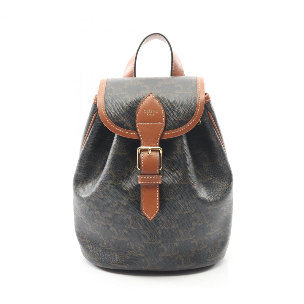 Celine Mini Folco Backpack Triomphe, Coated Canvas and Leather, Women's, Black Brown, 197662CAS.04LU