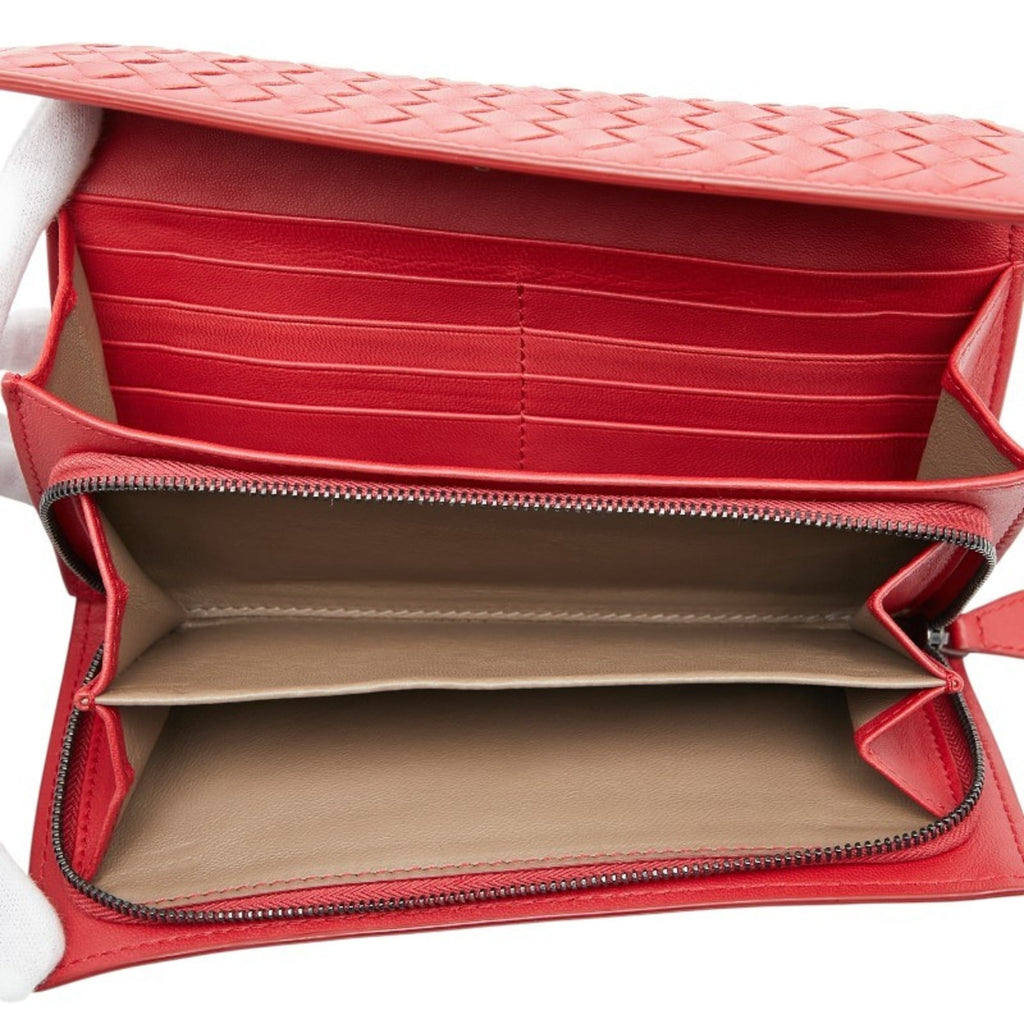 Bottega Veneta Intrecciato Long Wallet Red Leather Women's BOTTEGAVENETA