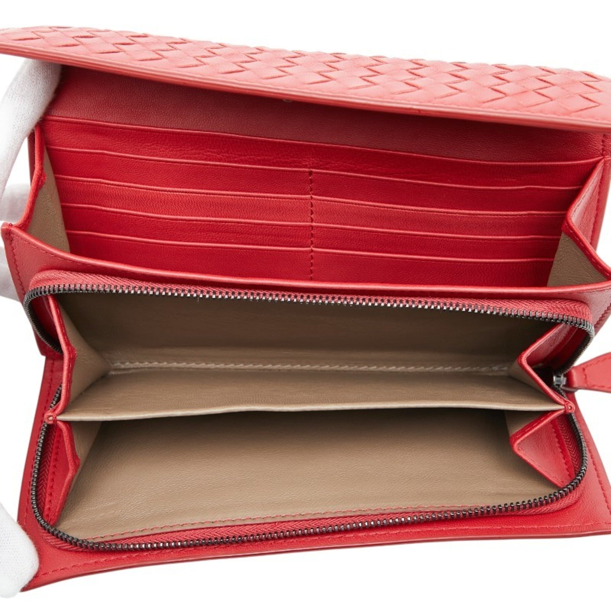 Bottega Veneta Intrecciato Long Wallet Red Leather Women's BOTTEGAVENETA