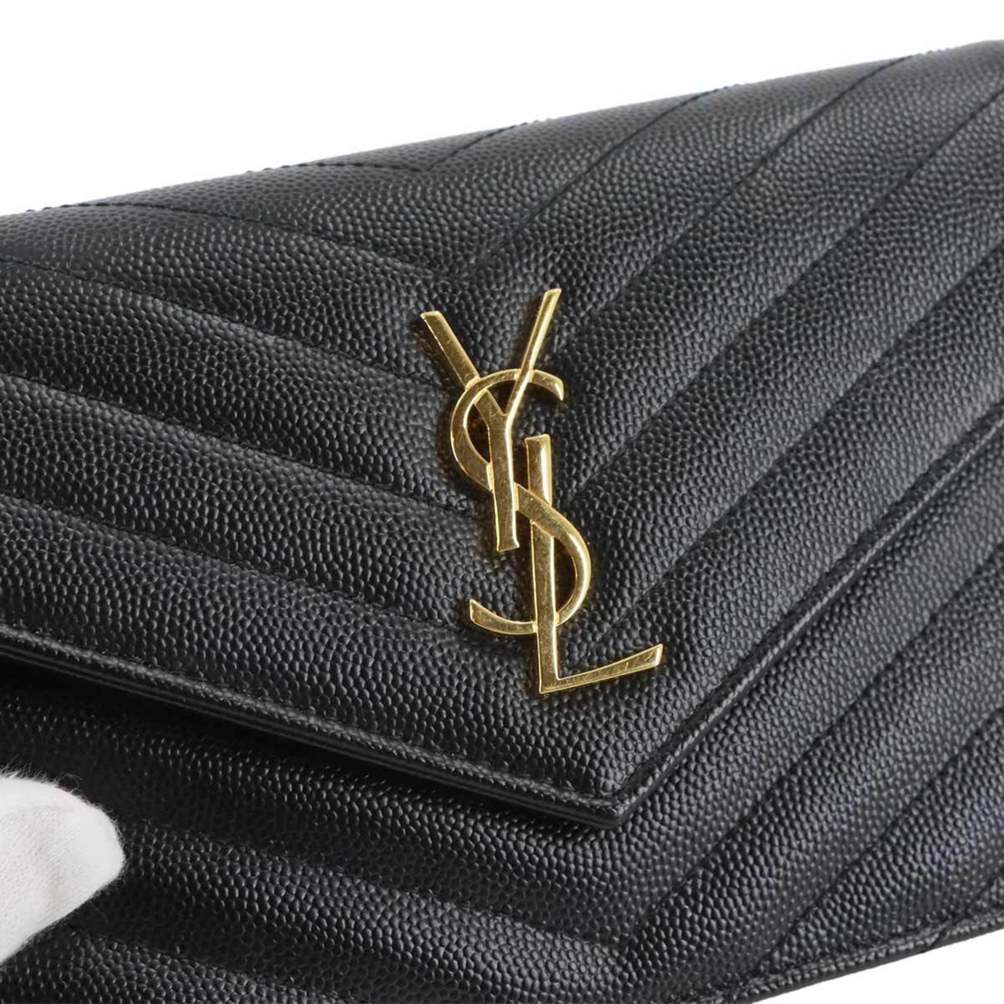 Saint Laurent Cassandre Envelope Chain Wallet, black leather with gold hardware (product number 742920).