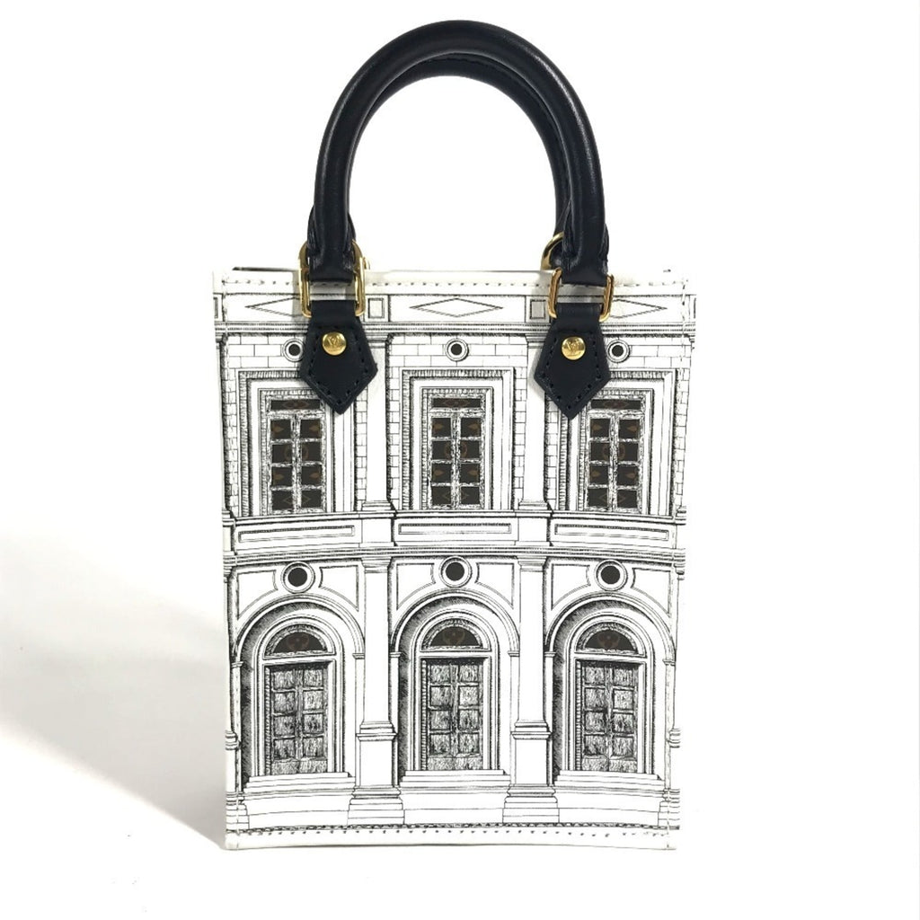 LOUIS VUITTON M80991 Fornasetti Collaboration Petite Sac Plat Bag, Crossbody Handbag, Pochette, 2-Way Shoulder Leather, Women's, White