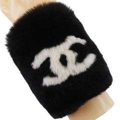 CHANEL COCO Mark Bracelet Wristband with Rabbit Fur, Black, Approx. 35g, Women's — Like New