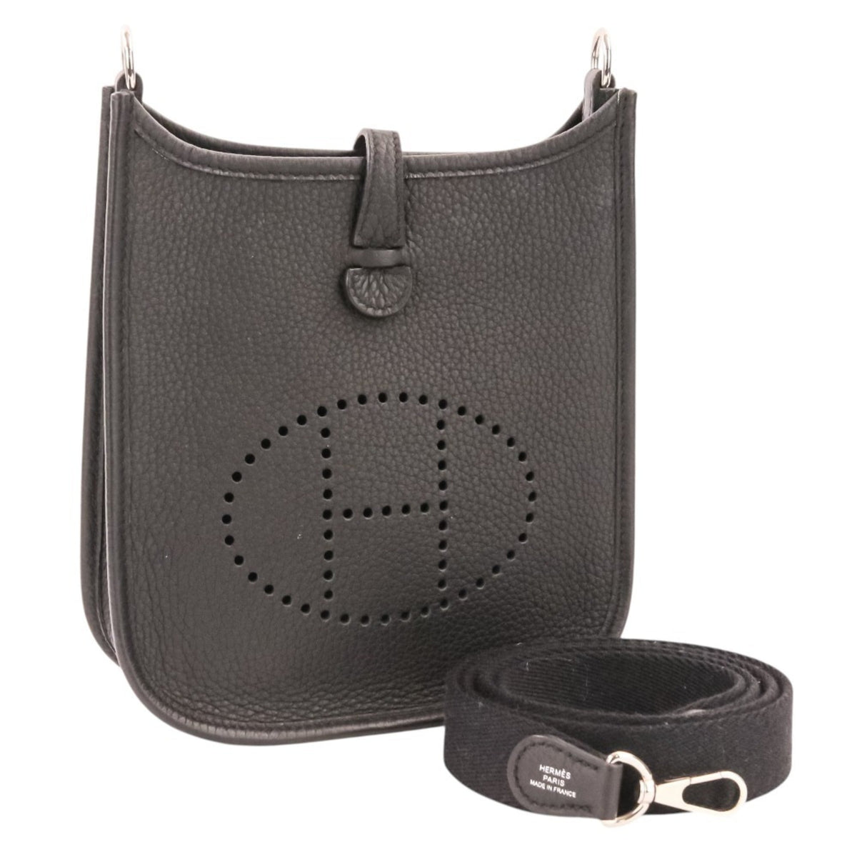 HERMES Evelyne TPM Taurillon Clemence Leather Shoulder Bag, Noir Black, U Stamp, Women's — Like New