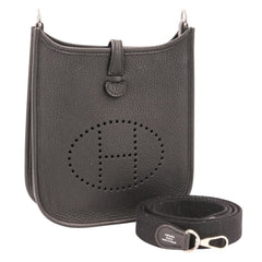 HERMES Evelyne TPM Taurillon Clemence Leather Shoulder Bag, Noir Black, U Stamp, Women's — Like New