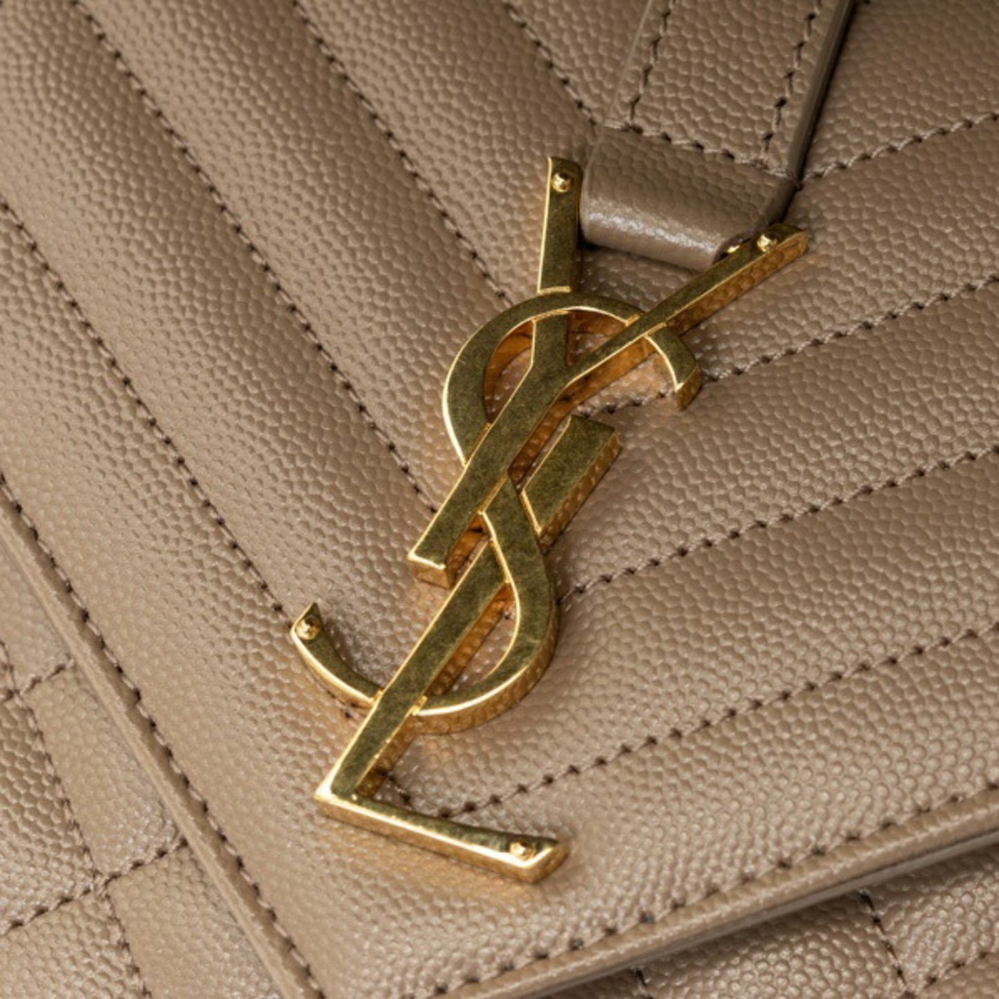 Saint Laurent SAINT LAURENT Envelope Medium Chain Shoulder Bag 600185 Grain de Poudre Quilted Leather Greige S-158096