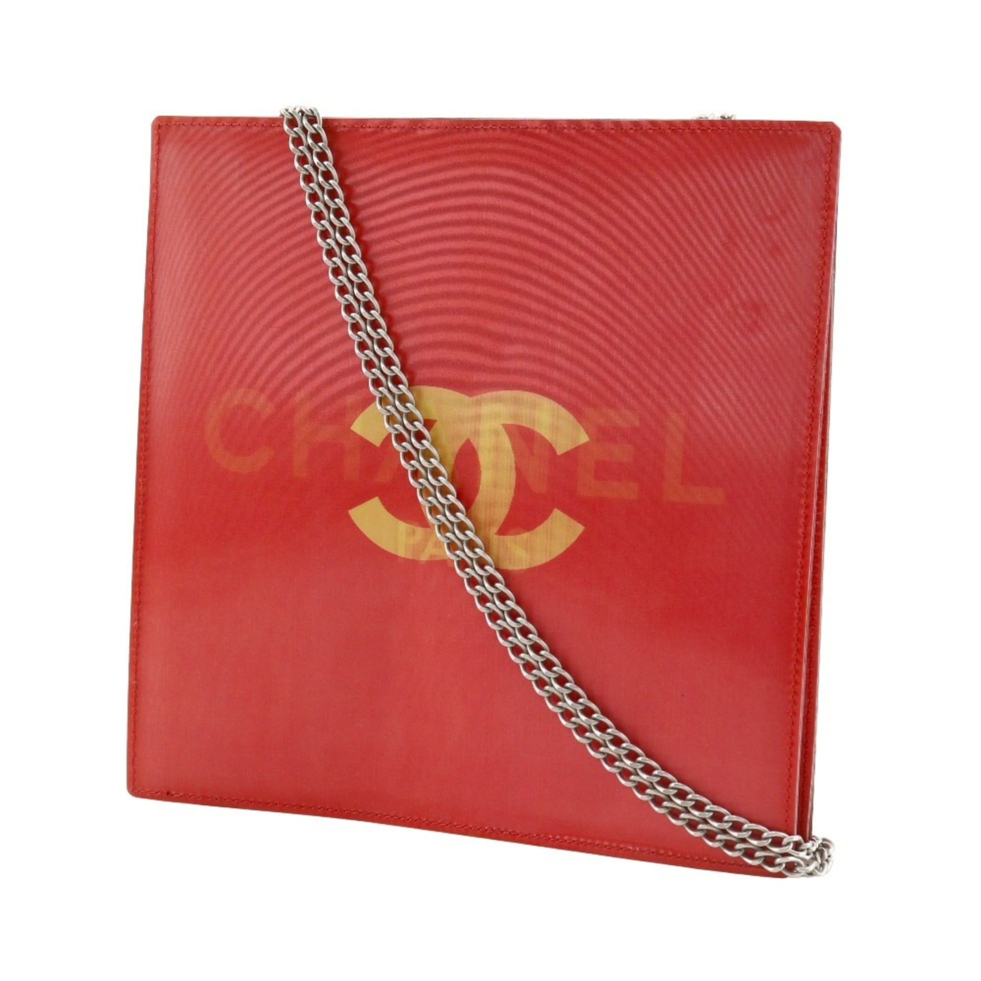 CHANEL Hologram Chain Shoulder Bag, Coco Mark, Vinyl, Red, Open, Women's