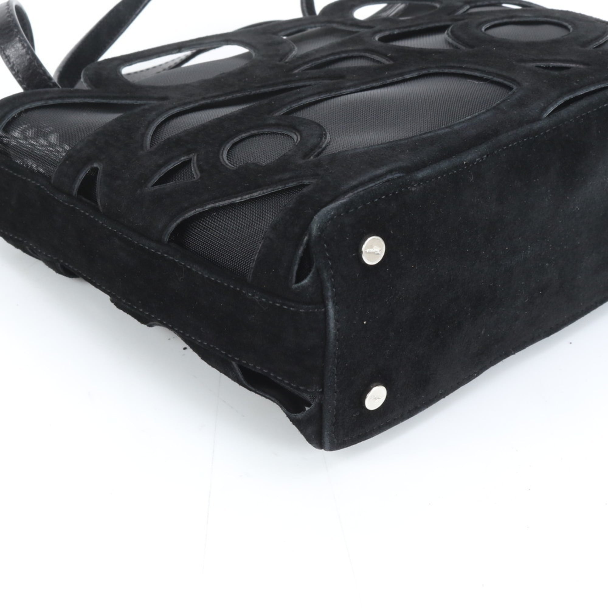 Salvatore Ferragamo mesh leather tote bag, shoulder handbag, black, women's