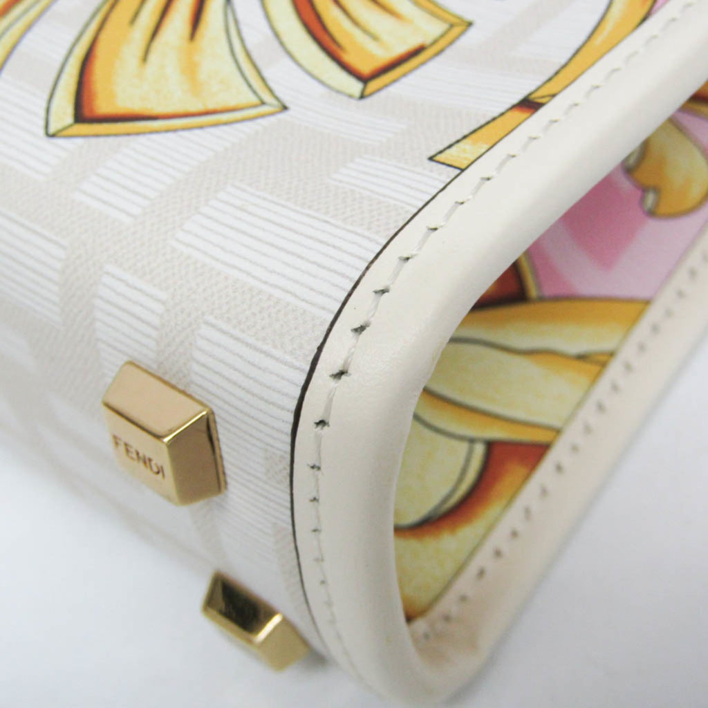 Fendi FENDACE Mini Sunshine Shopper 8BS051 Women's Leather,Coated Canvas Handbag,Shoulder Bag Gold,Pink,White