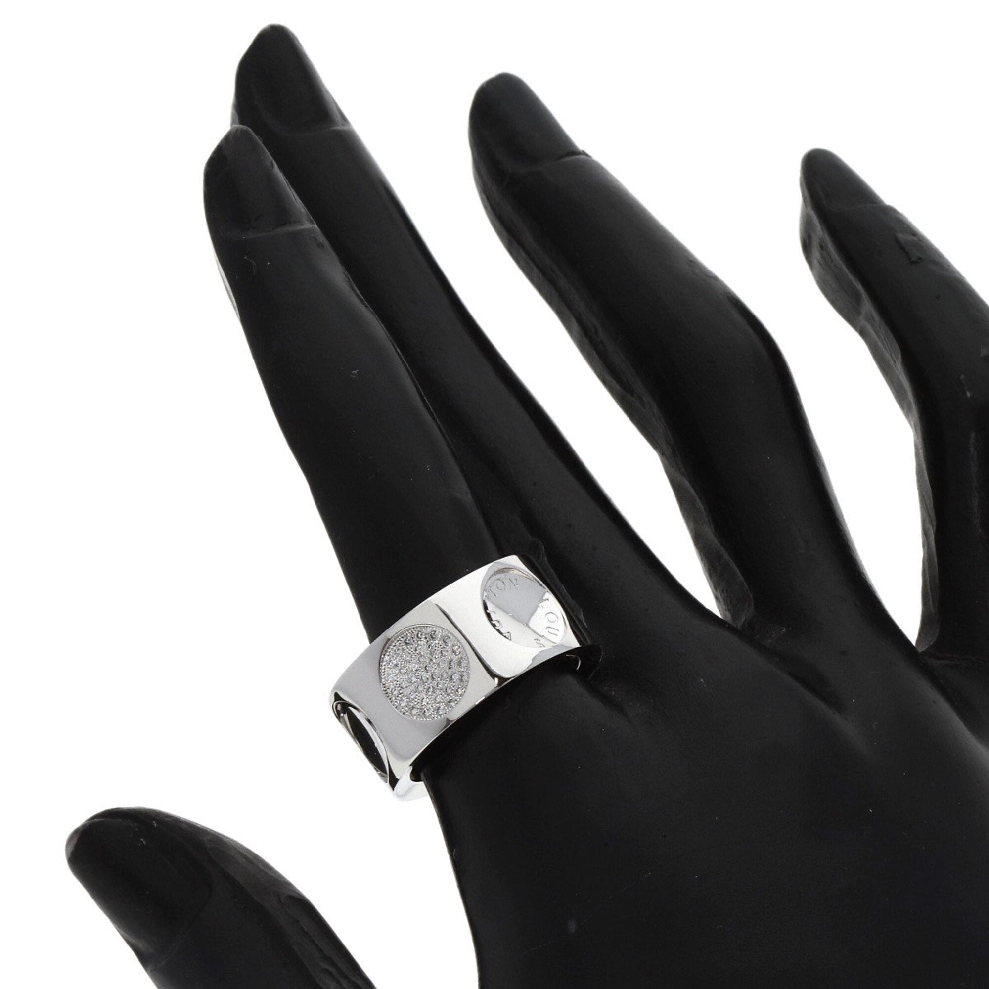 Louis Vuitton Grand Bague Empreinte Diamond Ring #53, 18K White Gold, Women's — Like New