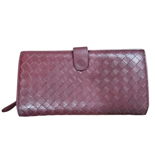 BOTTEGA VENETA Intrecciato Bifold Long Wallet for Men and Women, Bordeaux