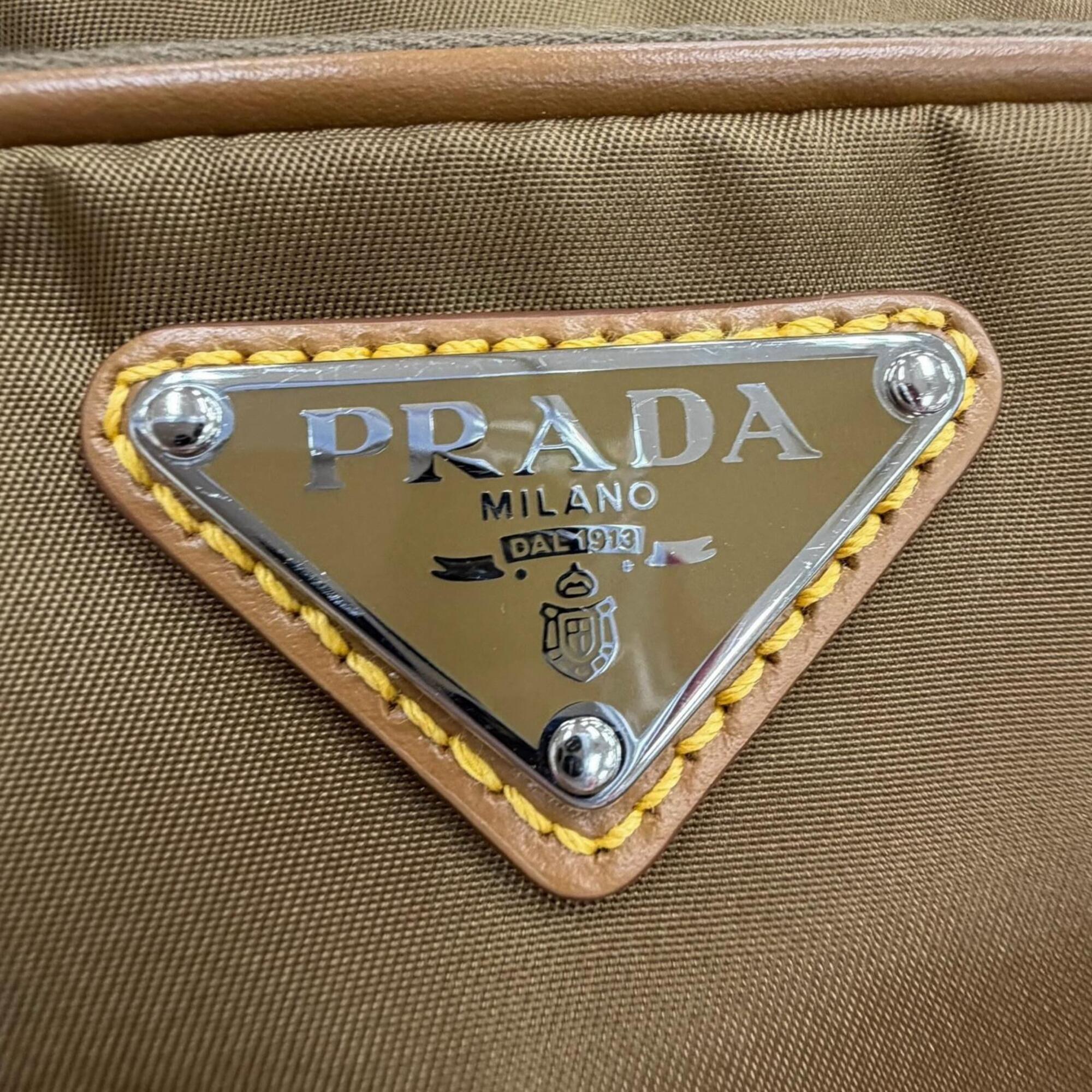 PRADA 2VH172 Nylon Leather Triangle Logo Plate Re-Nylon Shoulder Bag with Pouch Brown Made in Italy Men's — Like New