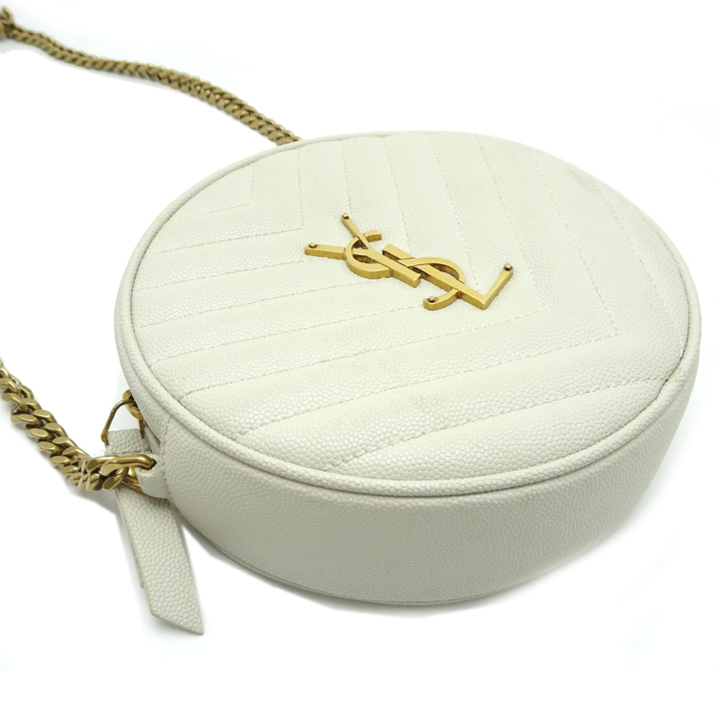 Saint Laurent Vinyl Chain Shoulder Bag, Women's, 610436, Leather, Ivory (White)