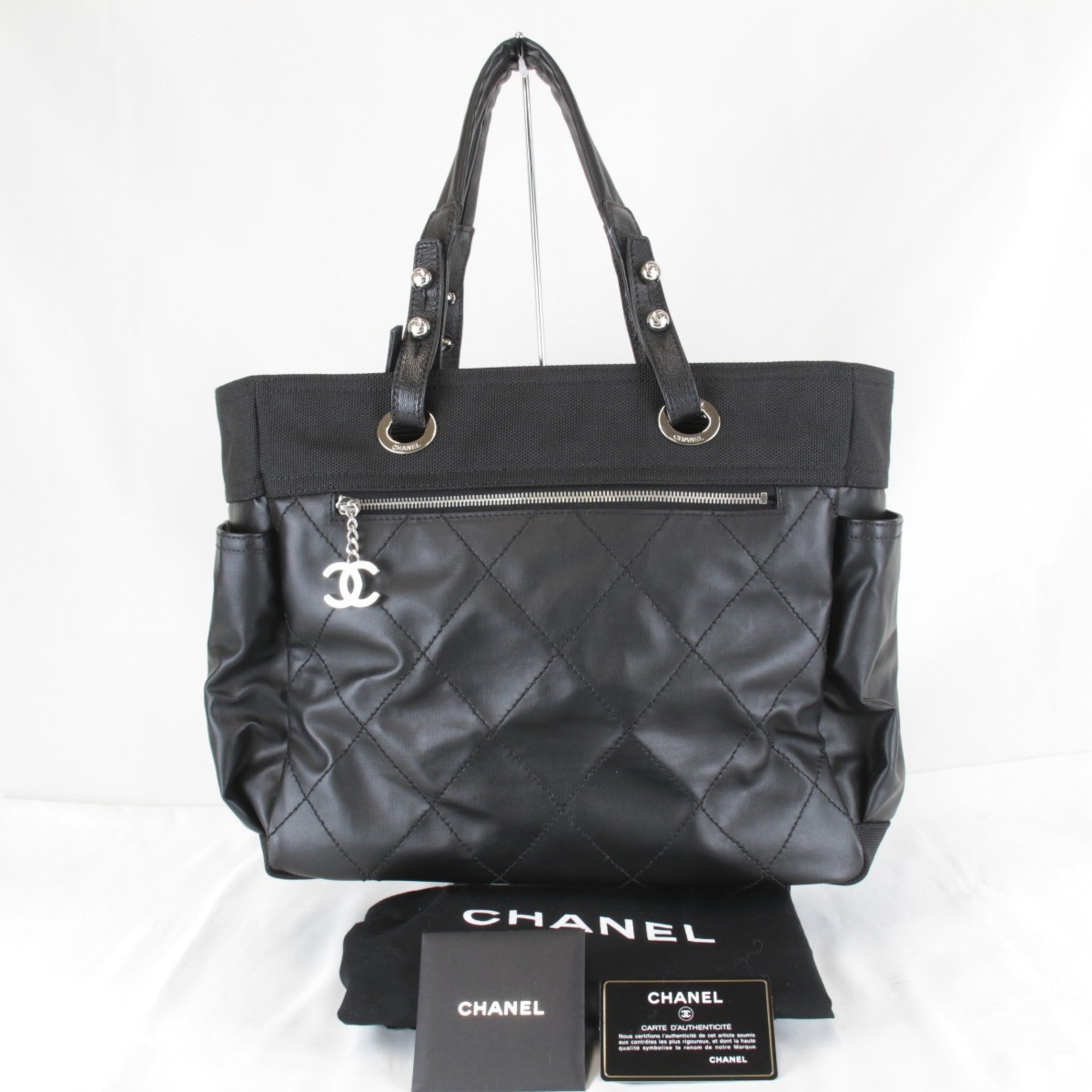 CHANEL A34210 Tote Bag, Canvas, Black, Women's — Like New