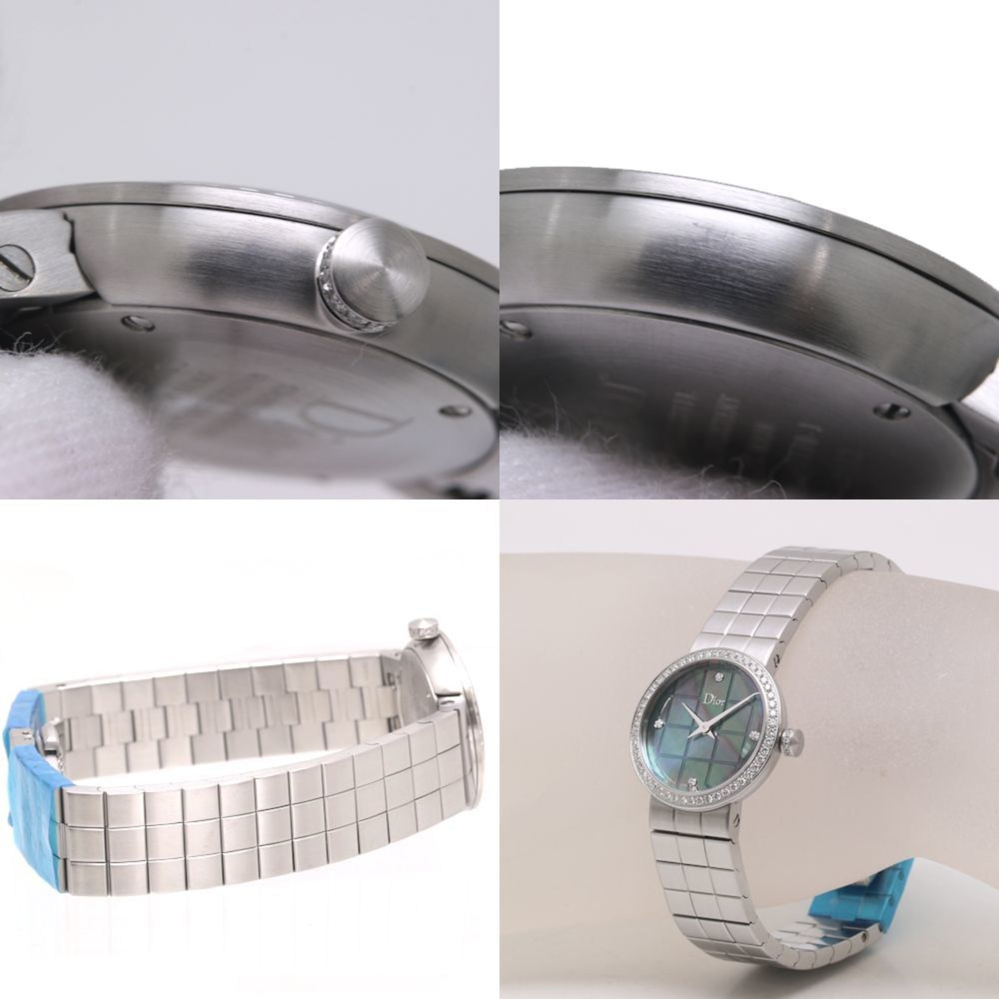 Christian Dior La D de CD047110M002 Watch with 4 Diamonds and Diamond Bezel, Stainless Steel, Women's, 39934 — Very Good