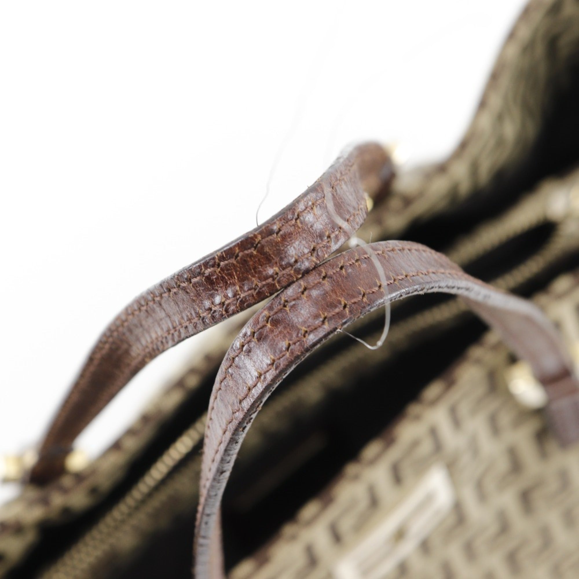 FENDI Zucchino Handbag 8BH132 Nylon Canvas Brown A5 Women's