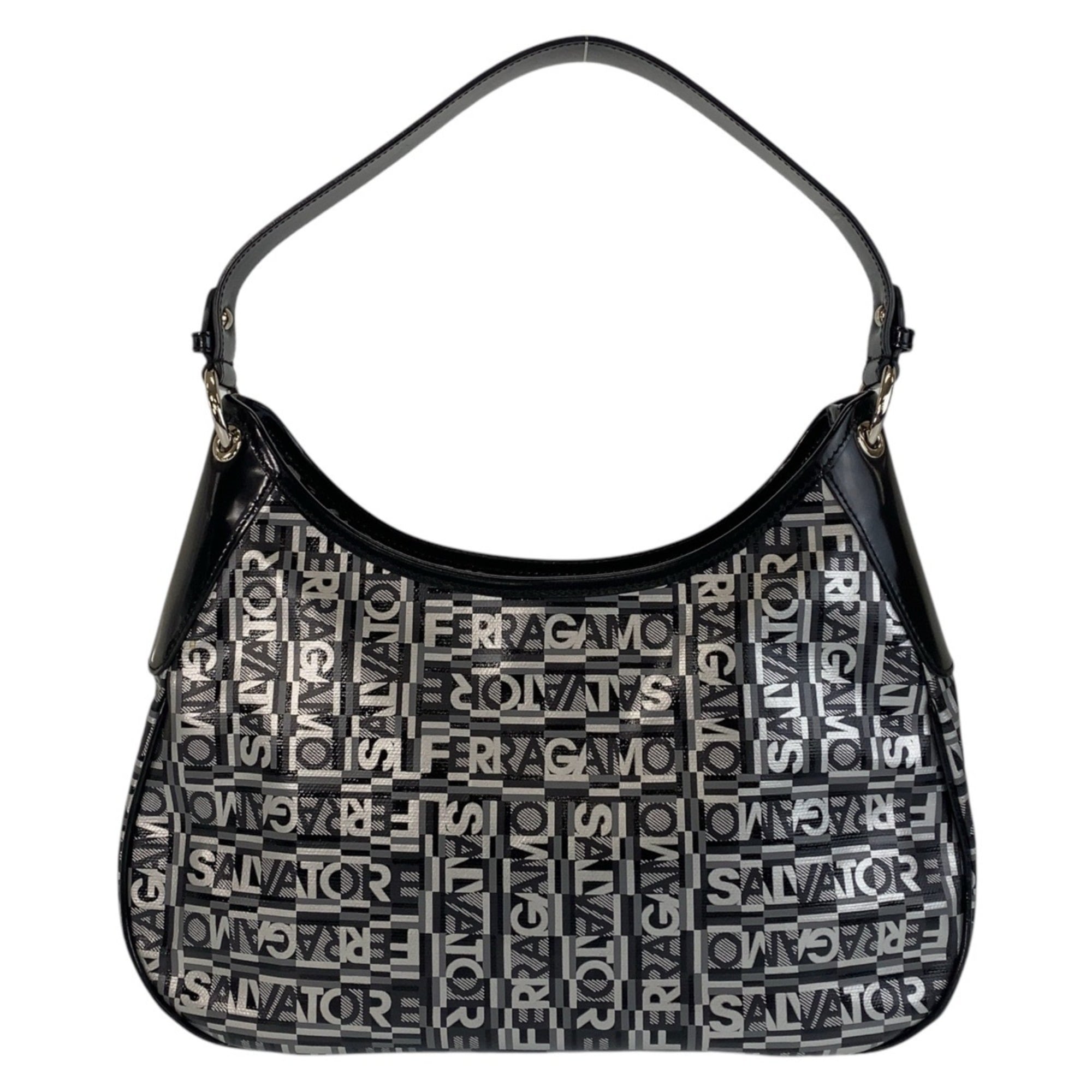 Salvatore Ferragamo Black Grey Silver Hardware Shoulder Bag Women's — Like New