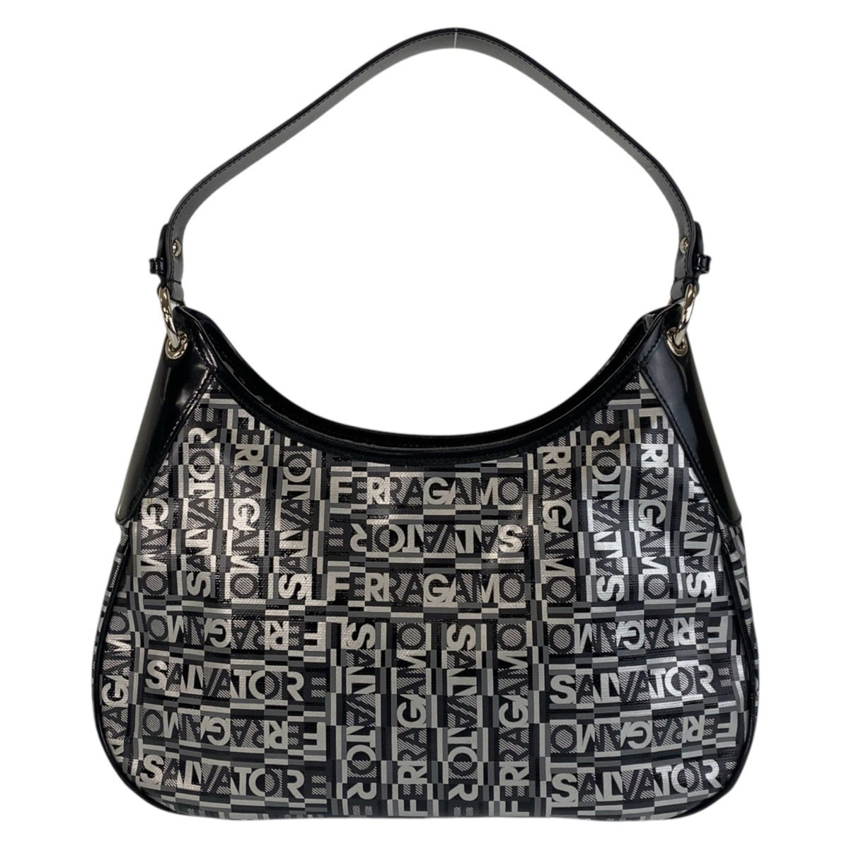 Salvatore Ferragamo Black Grey Silver Hardware Shoulder Bag Women's — Like New