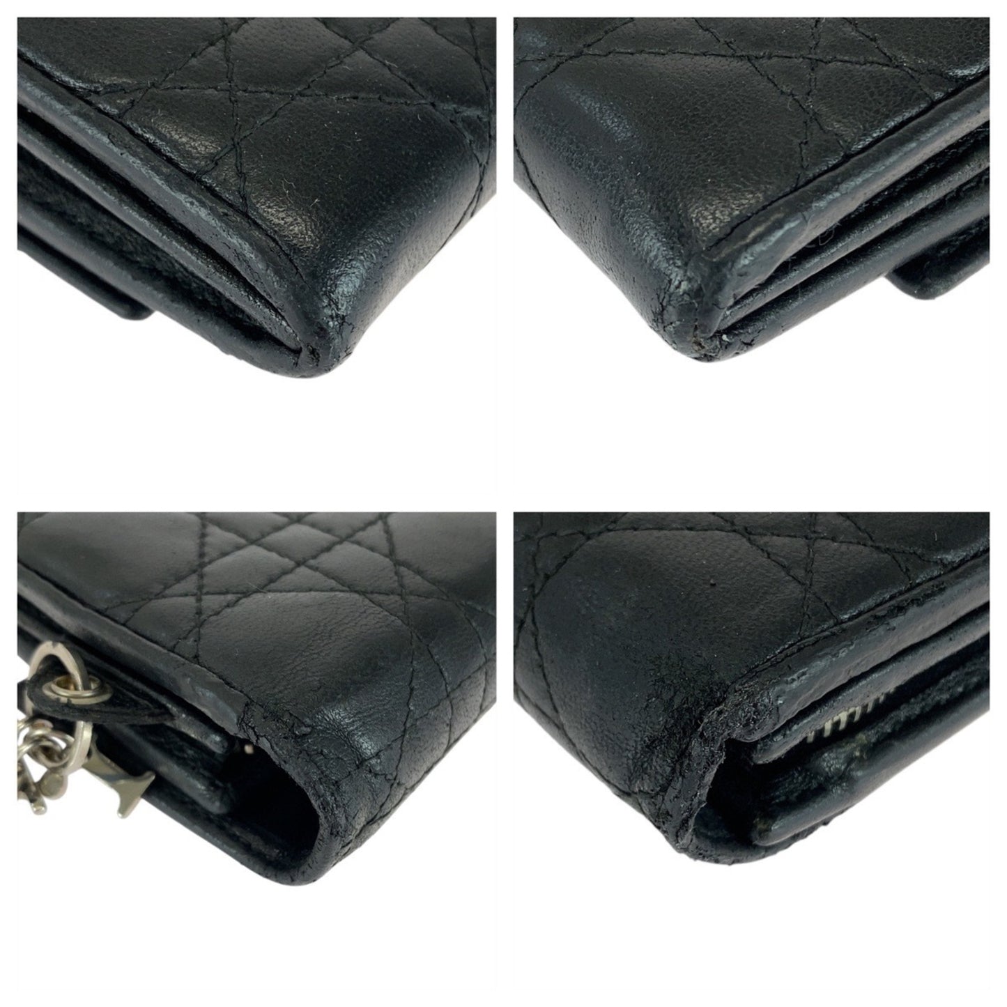 Christian Dior Cannage Black Leather Long Wallet with Silver Hardware, MC0028, Women's